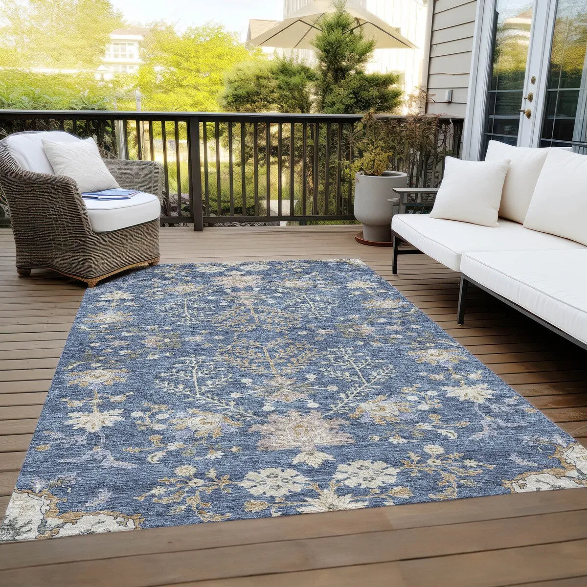 Machine Washable Indoor/ Outdoor Boho Traditional Chantille Rug