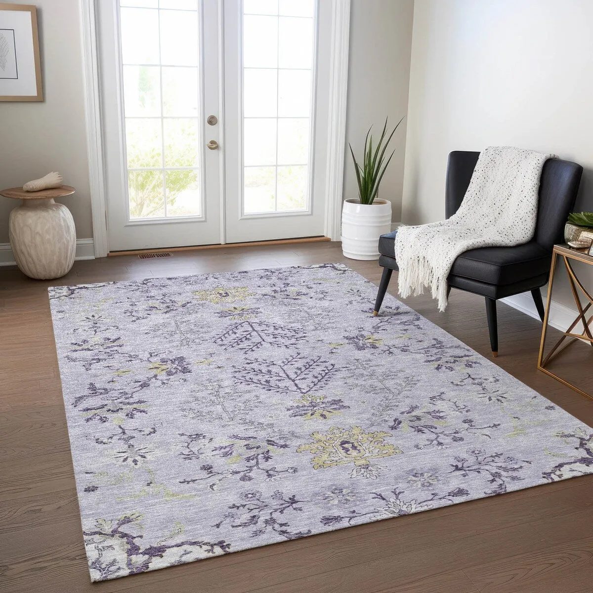 Machine Washable Indoor/ Outdoor Boho Traditional Chantille Rug