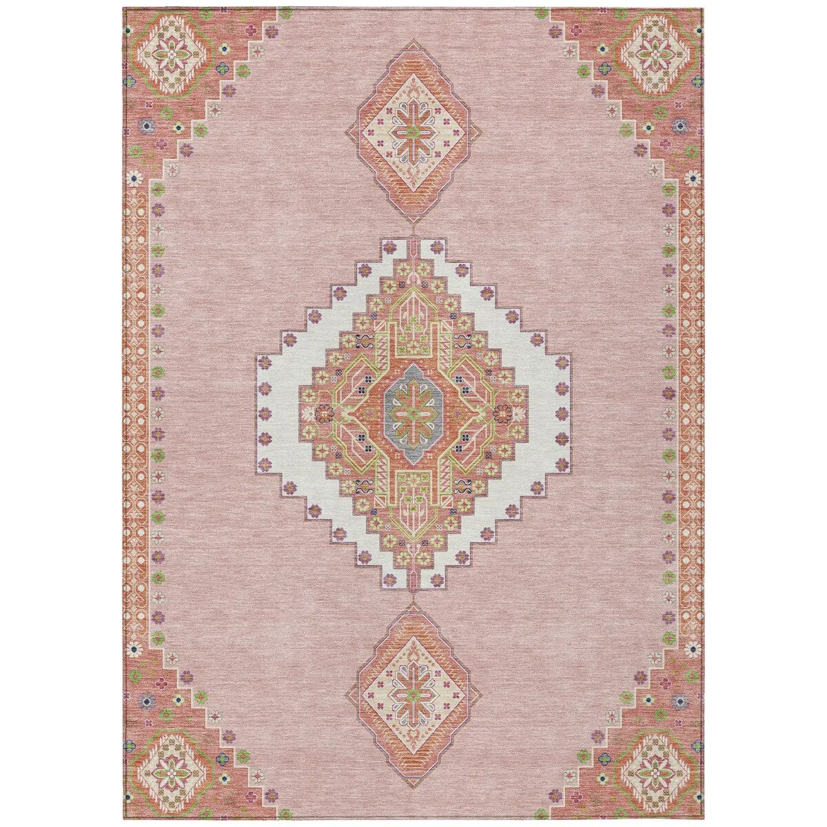 Machine Washable Indoor/ Outdoor Boho Traditional Chantille Rug