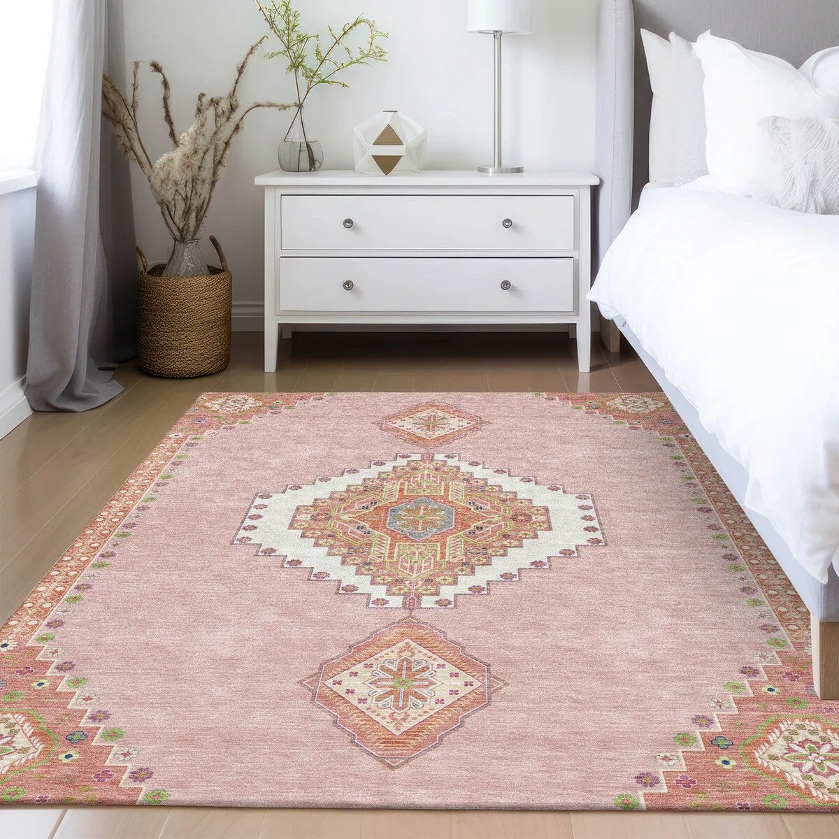 Machine Washable Indoor/ Outdoor Boho Traditional Chantille Rug