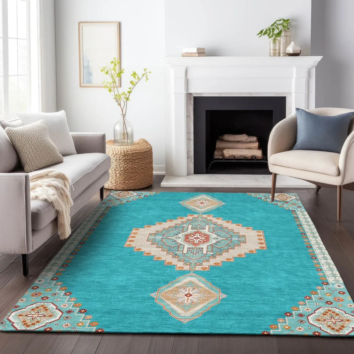 Machine Washable Indoor/ Outdoor Boho Traditional Chantille Rug