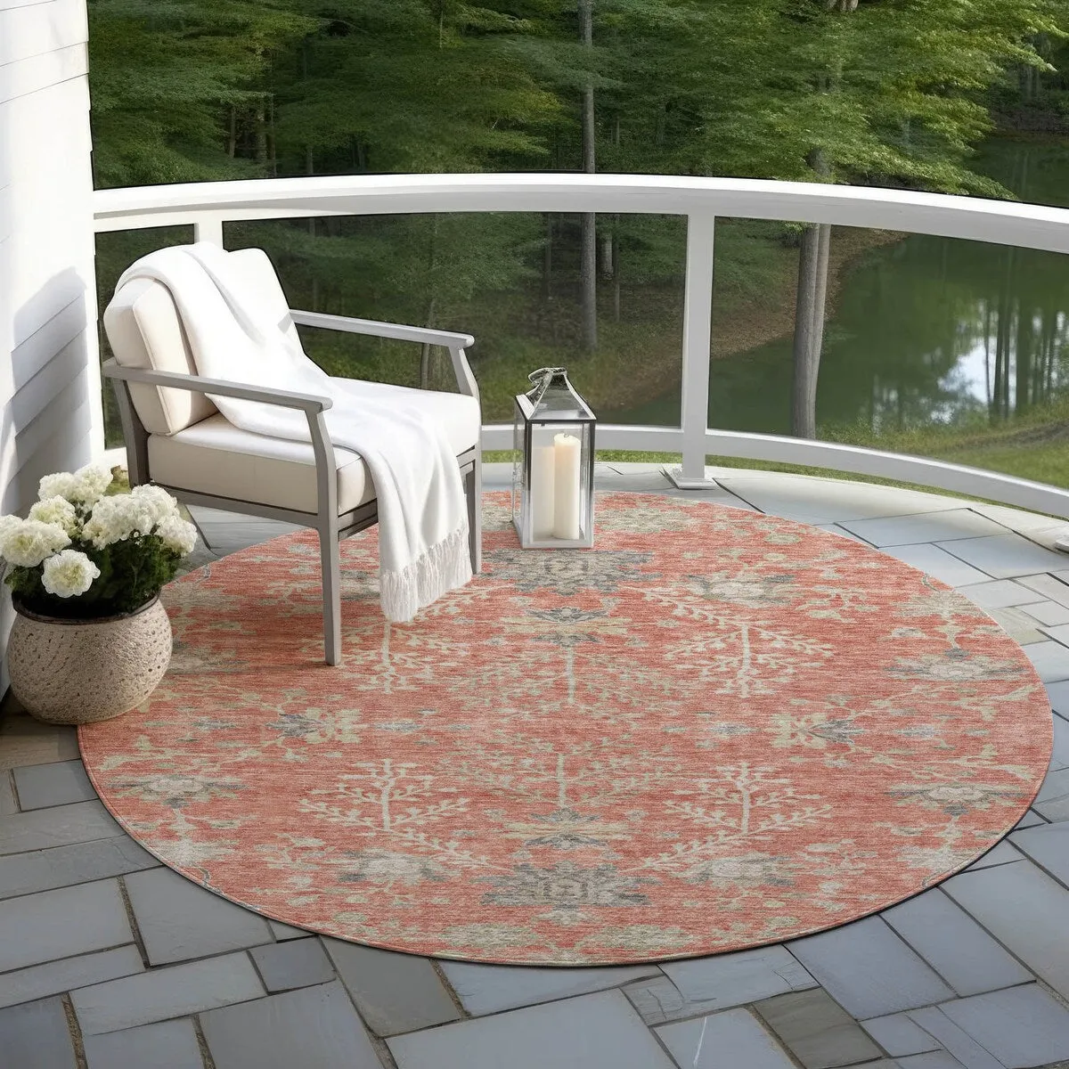 Machine Washable Indoor/ Outdoor Boho Traditional Chantille Rug