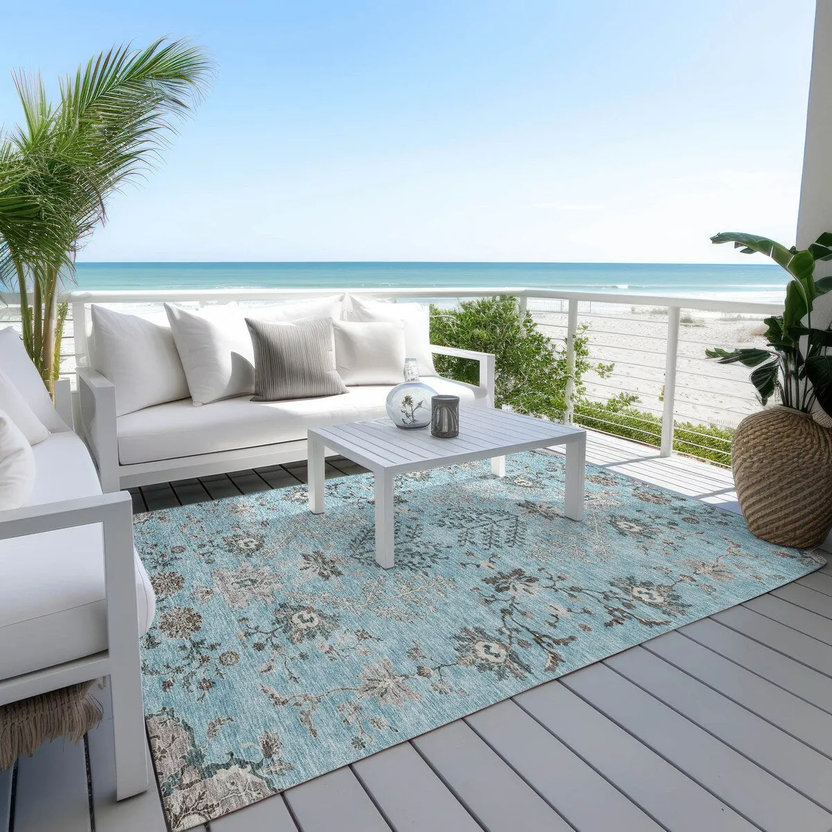 Machine Washable Indoor/ Outdoor Boho Traditional Chantille Rug