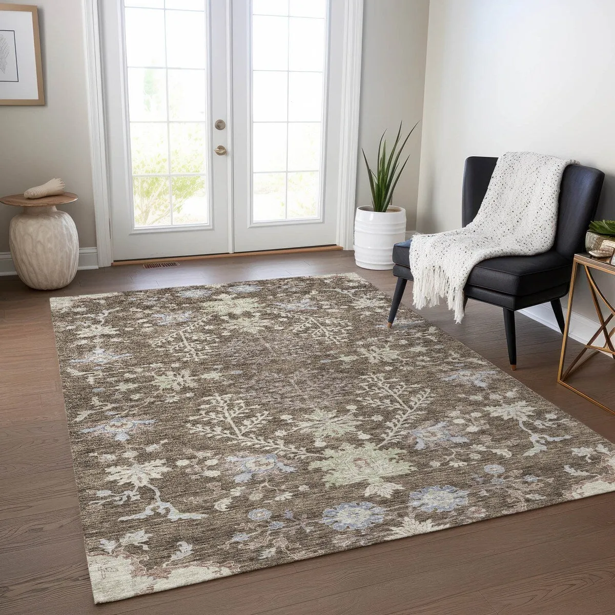 Machine Washable Indoor/ Outdoor Boho Traditional Chantille Rug