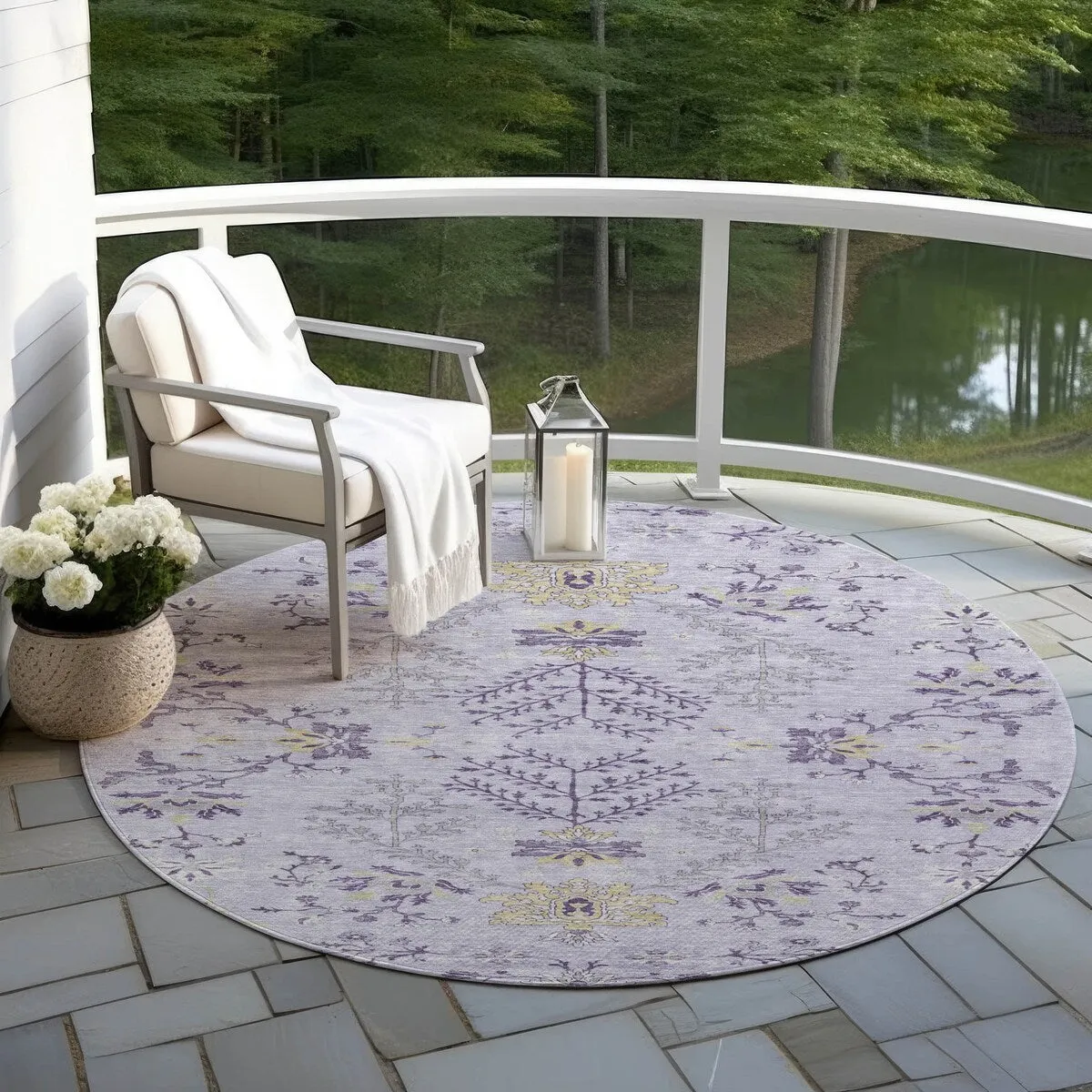 Machine Washable Indoor/ Outdoor Boho Traditional Chantille Rug