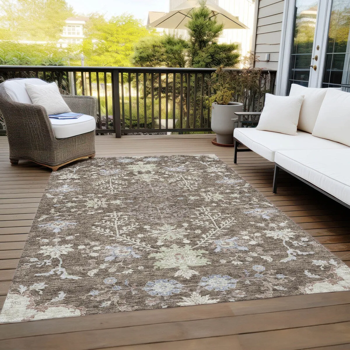 Machine Washable Indoor/ Outdoor Boho Traditional Chantille Rug