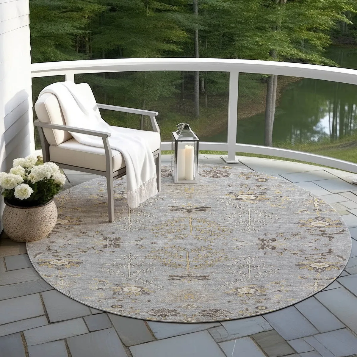 Machine Washable Indoor/ Outdoor Boho Traditional Chantille Rug