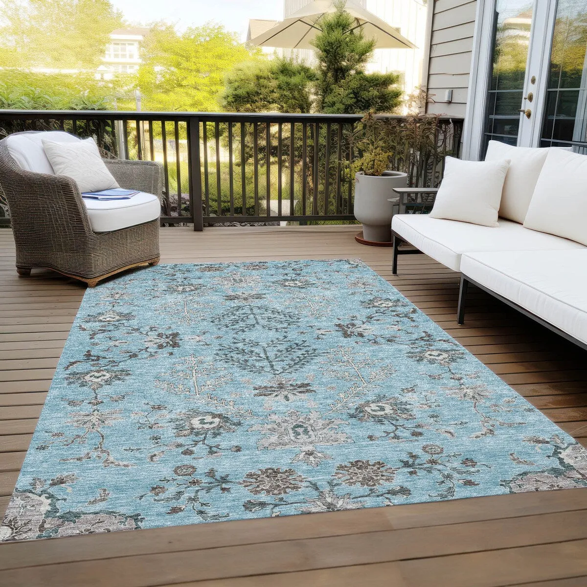 Machine Washable Indoor/ Outdoor Boho Traditional Chantille Rug