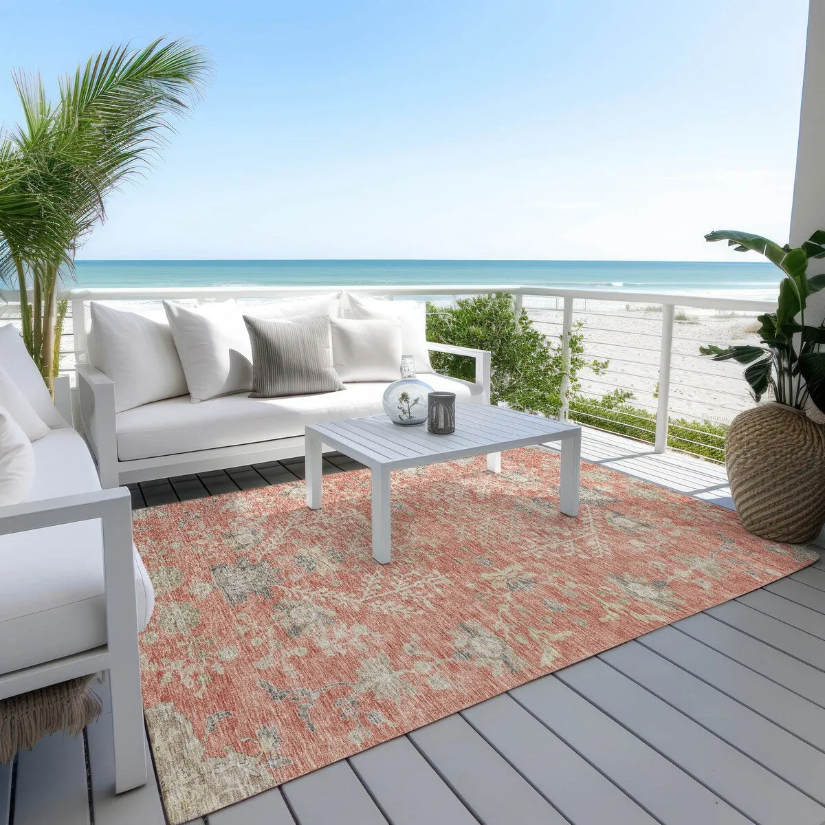 Machine Washable Indoor/ Outdoor Boho Traditional Chantille Rug