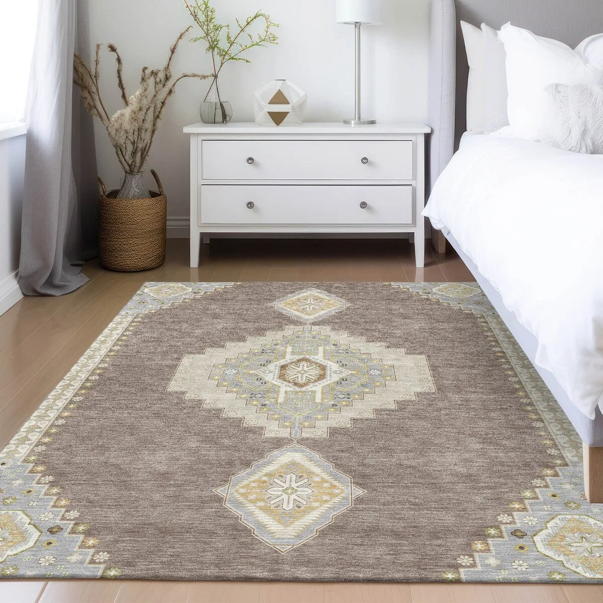 Machine Washable Indoor/ Outdoor Boho Traditional Chantille Rug