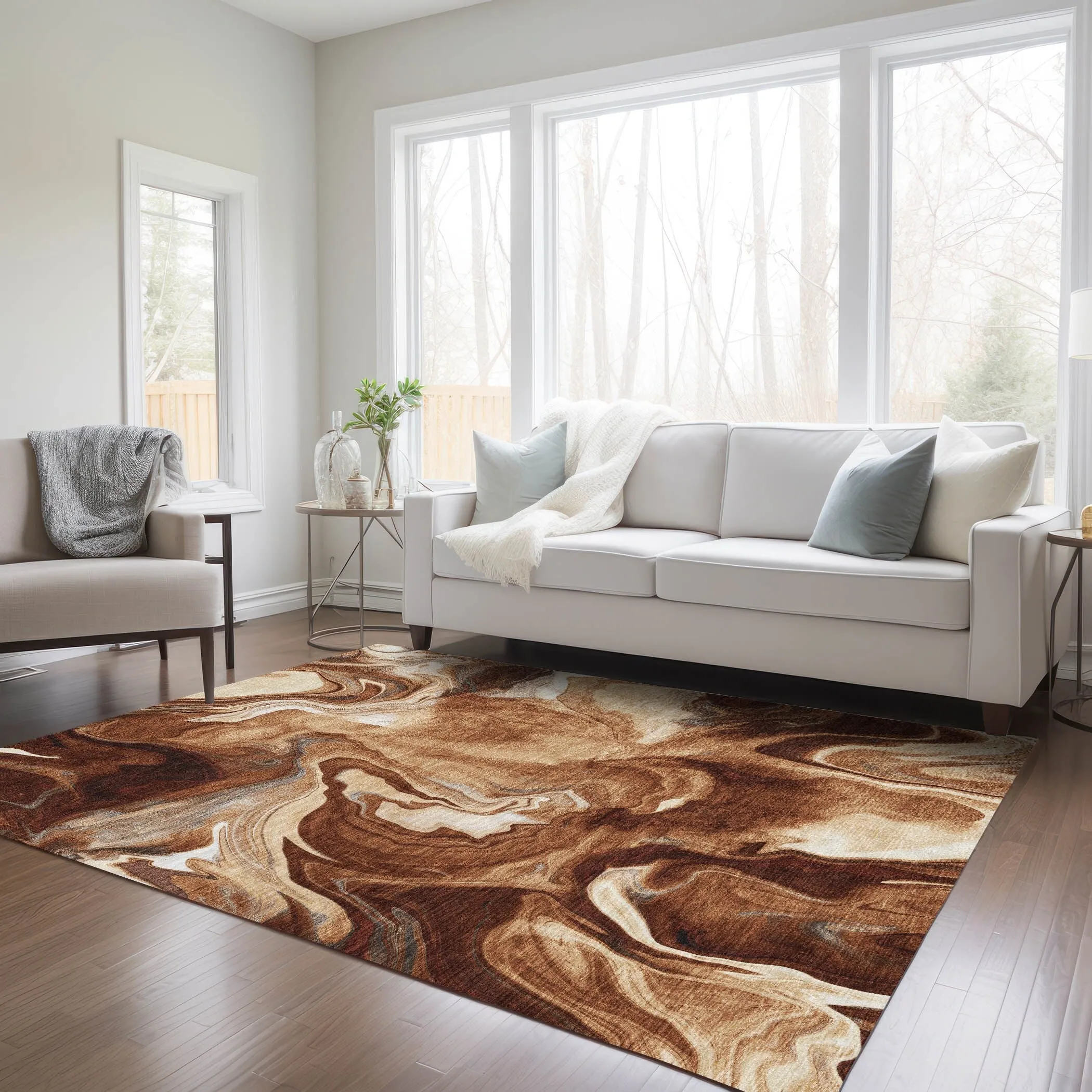 Machine Washable Indoor/ Outdoor Chantille Abstract Motion Rug