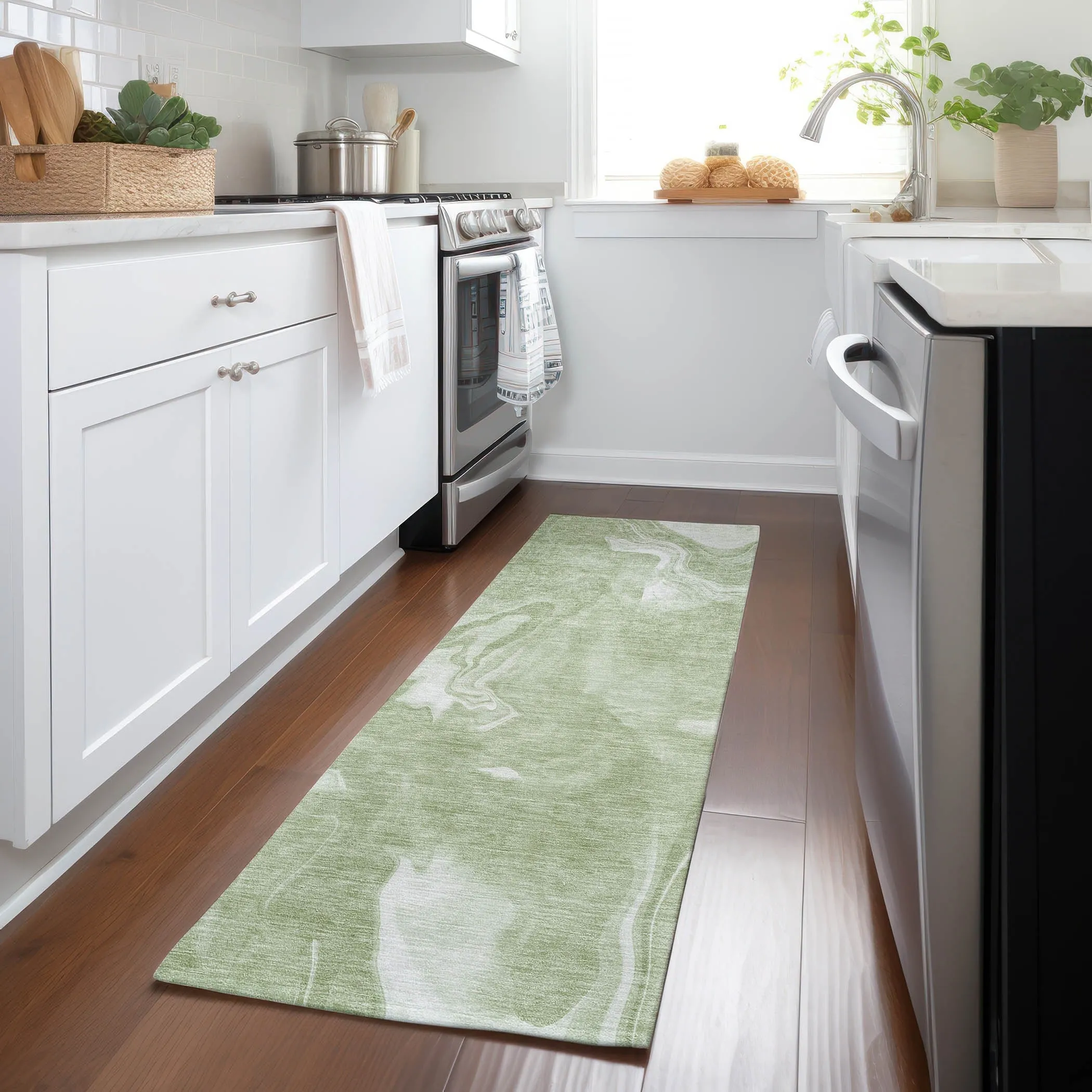 Machine Washable Indoor/ Outdoor Chantille Abstract Motion Rug