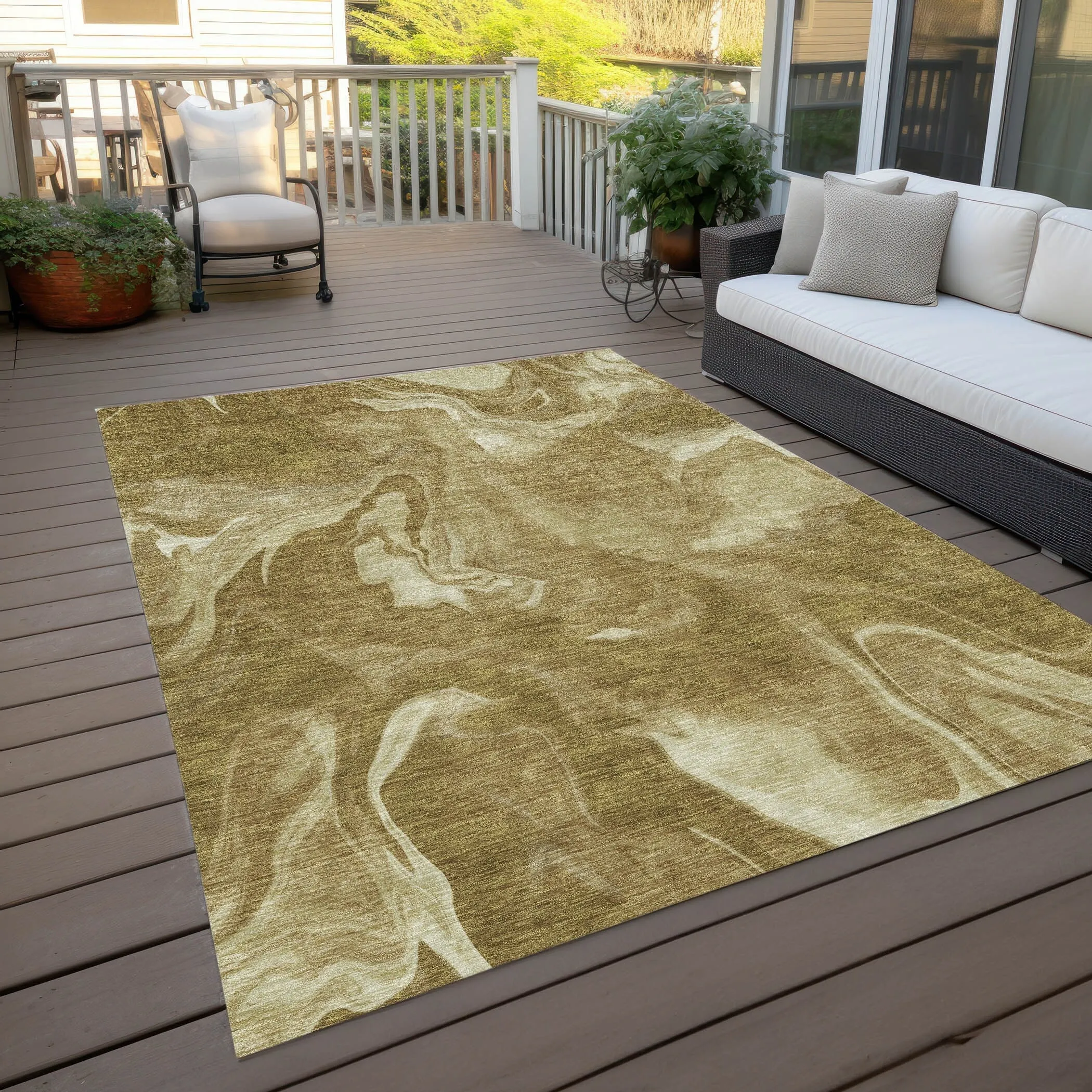 Machine Washable Indoor/ Outdoor Chantille Abstract Motion Rug