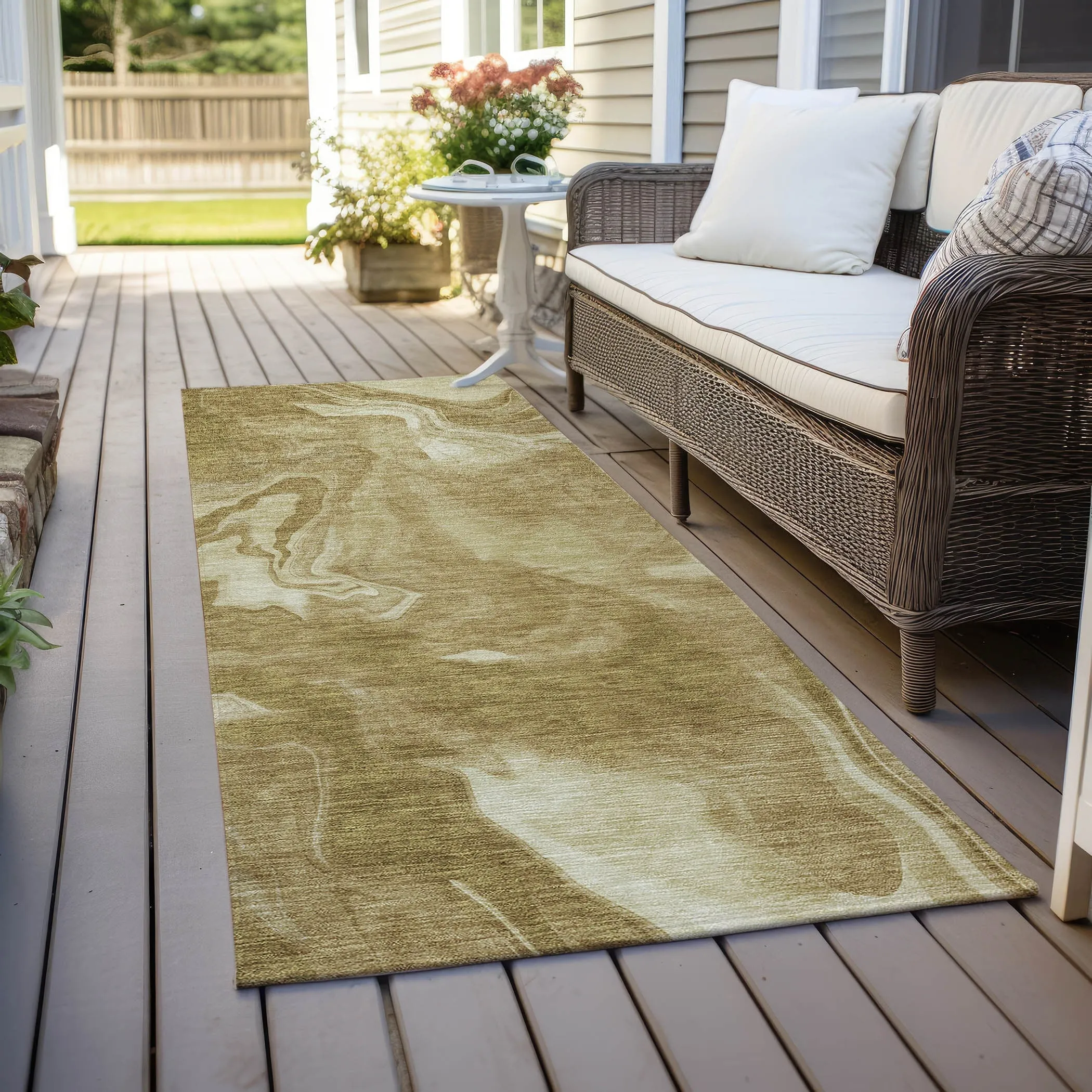 Machine Washable Indoor/ Outdoor Chantille Abstract Motion Rug