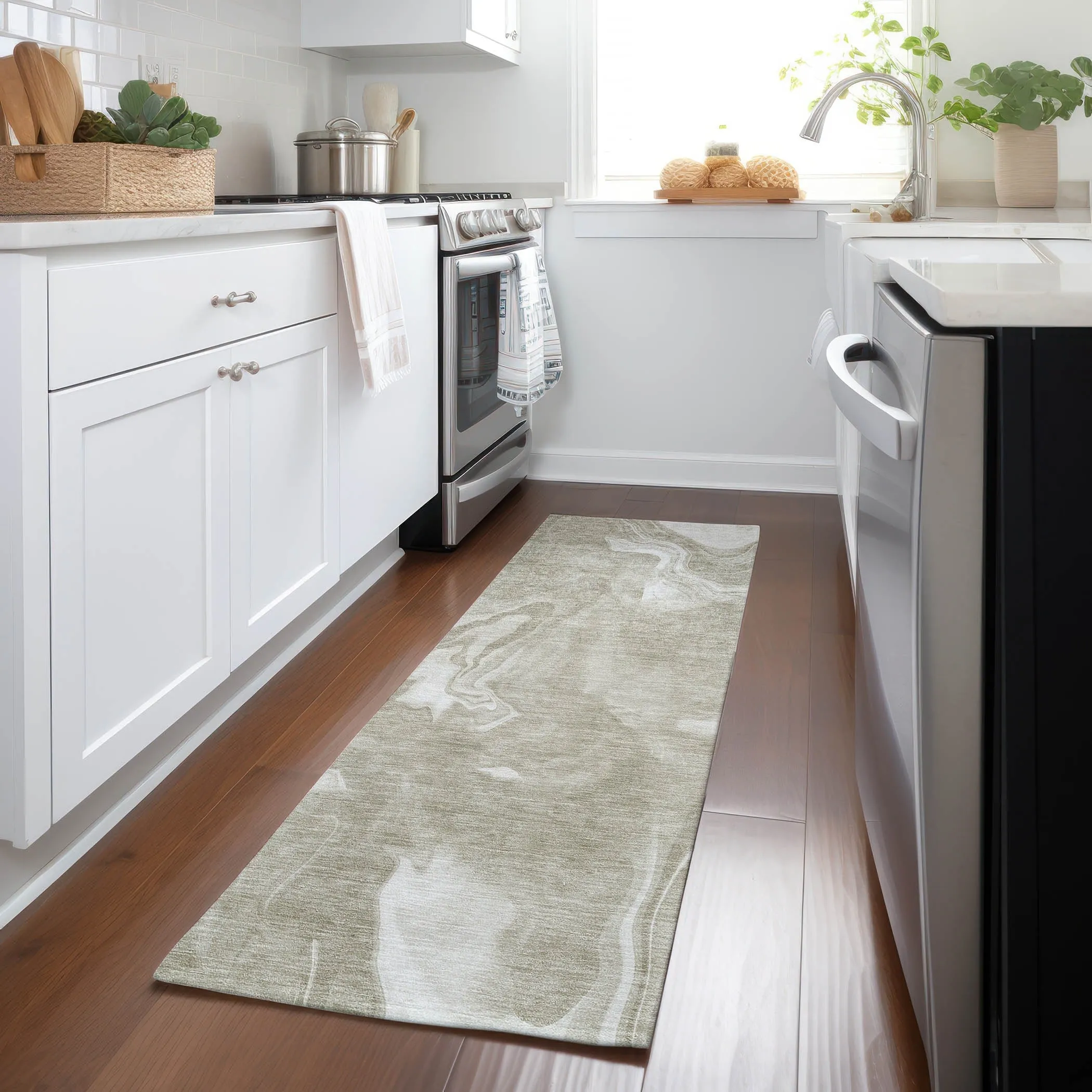 Machine Washable Indoor/ Outdoor Chantille Abstract Motion Rug