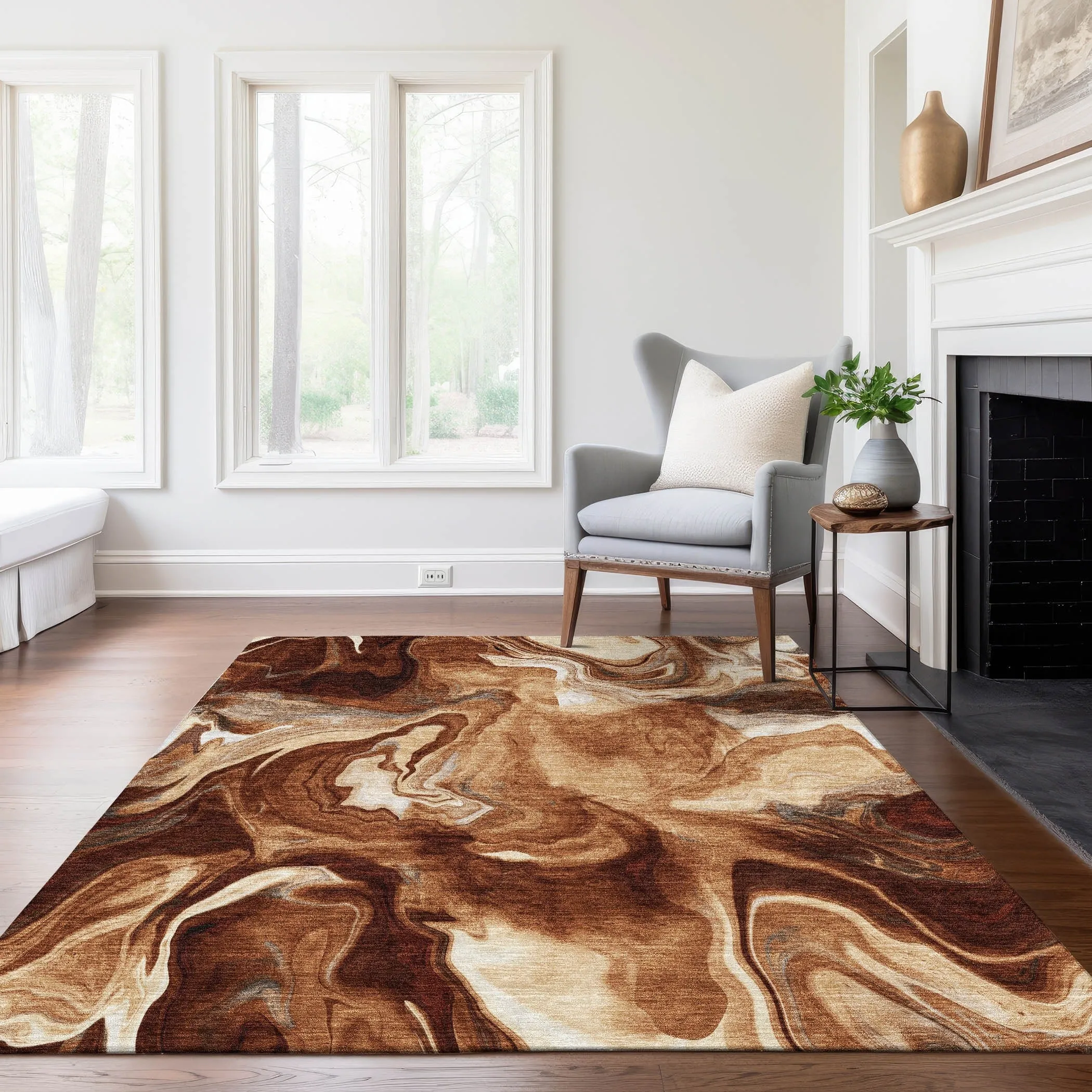 Machine Washable Indoor/ Outdoor Chantille Abstract Motion Rug