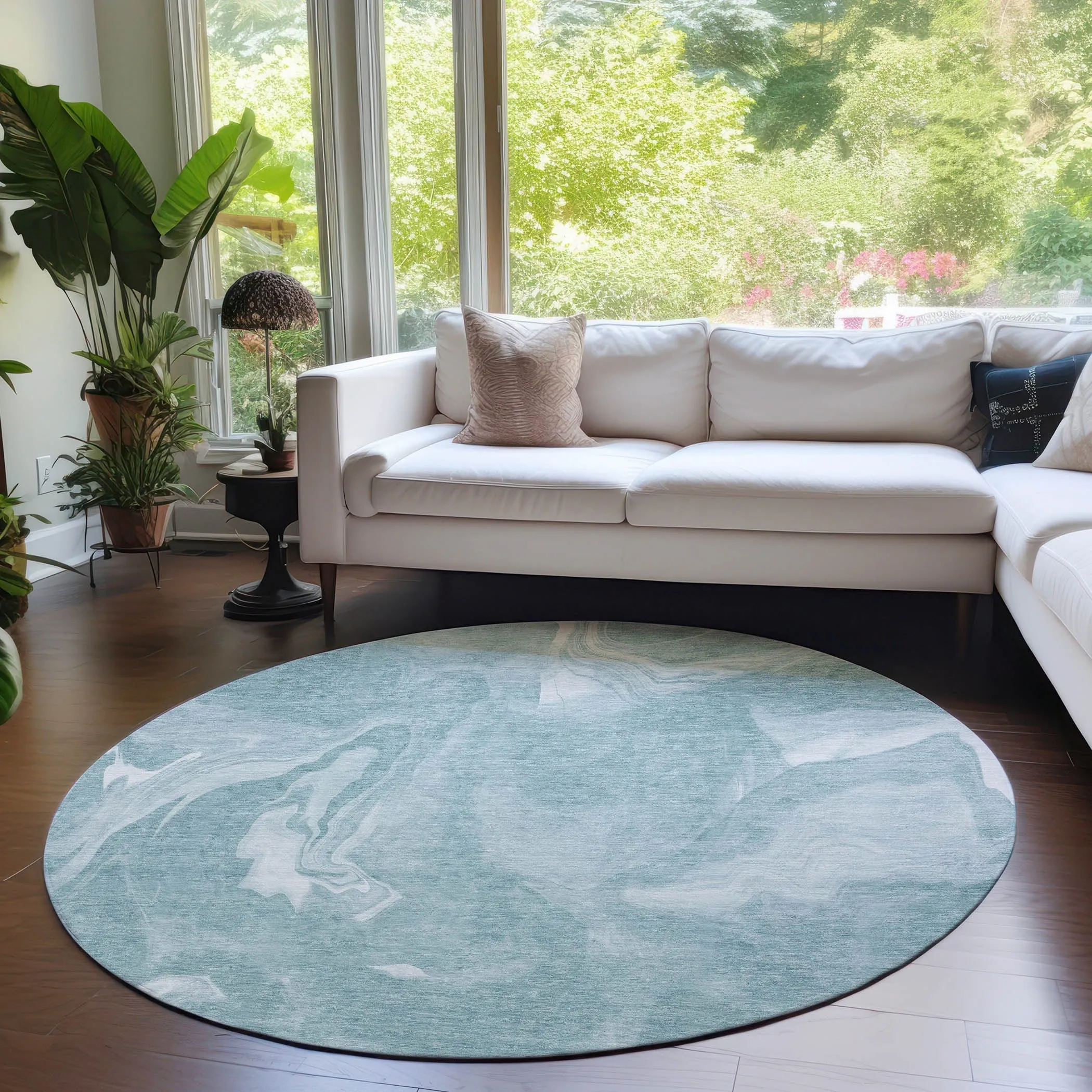 Machine Washable Indoor/ Outdoor Chantille Abstract Motion Rug
