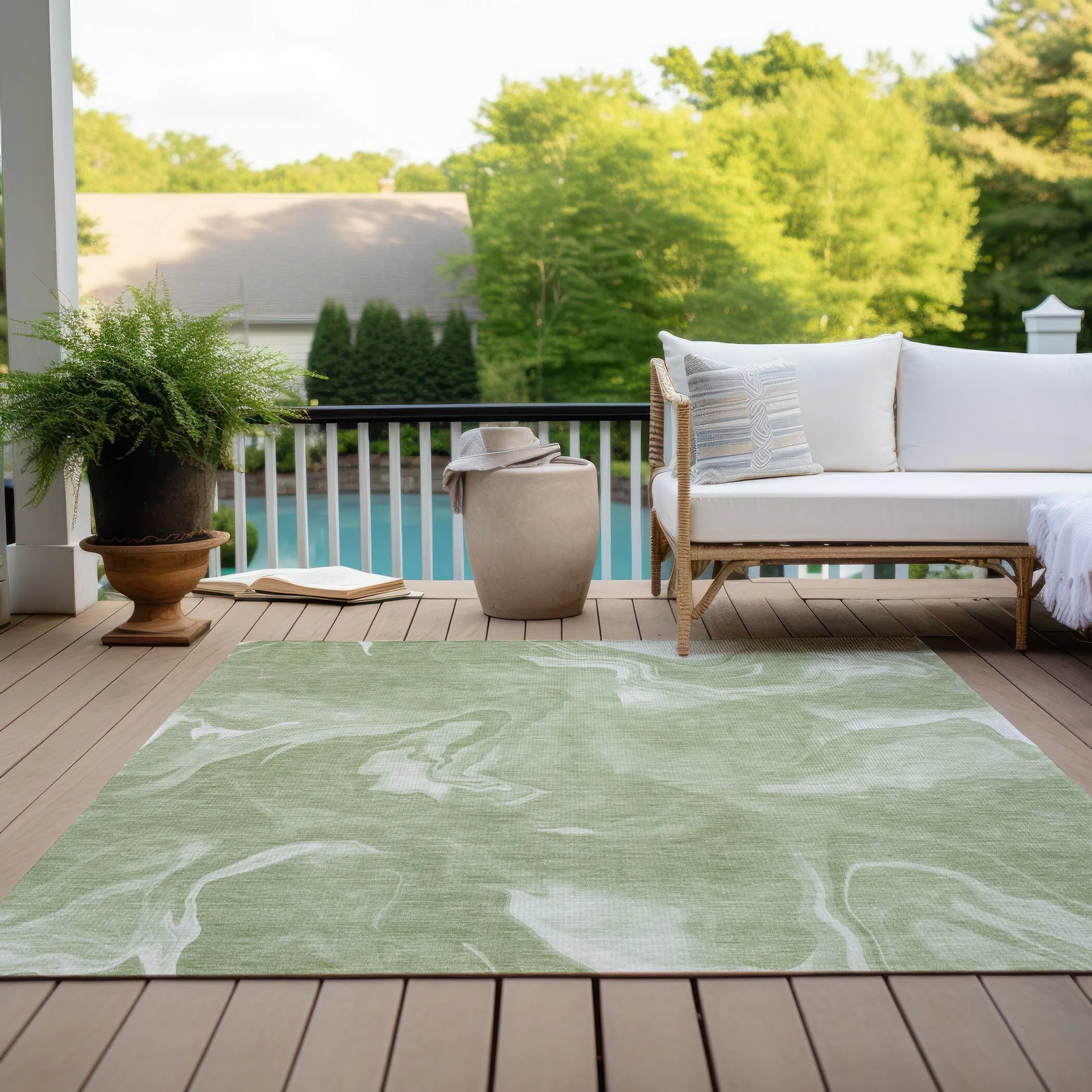 Machine Washable Indoor/ Outdoor Chantille Abstract Motion Rug