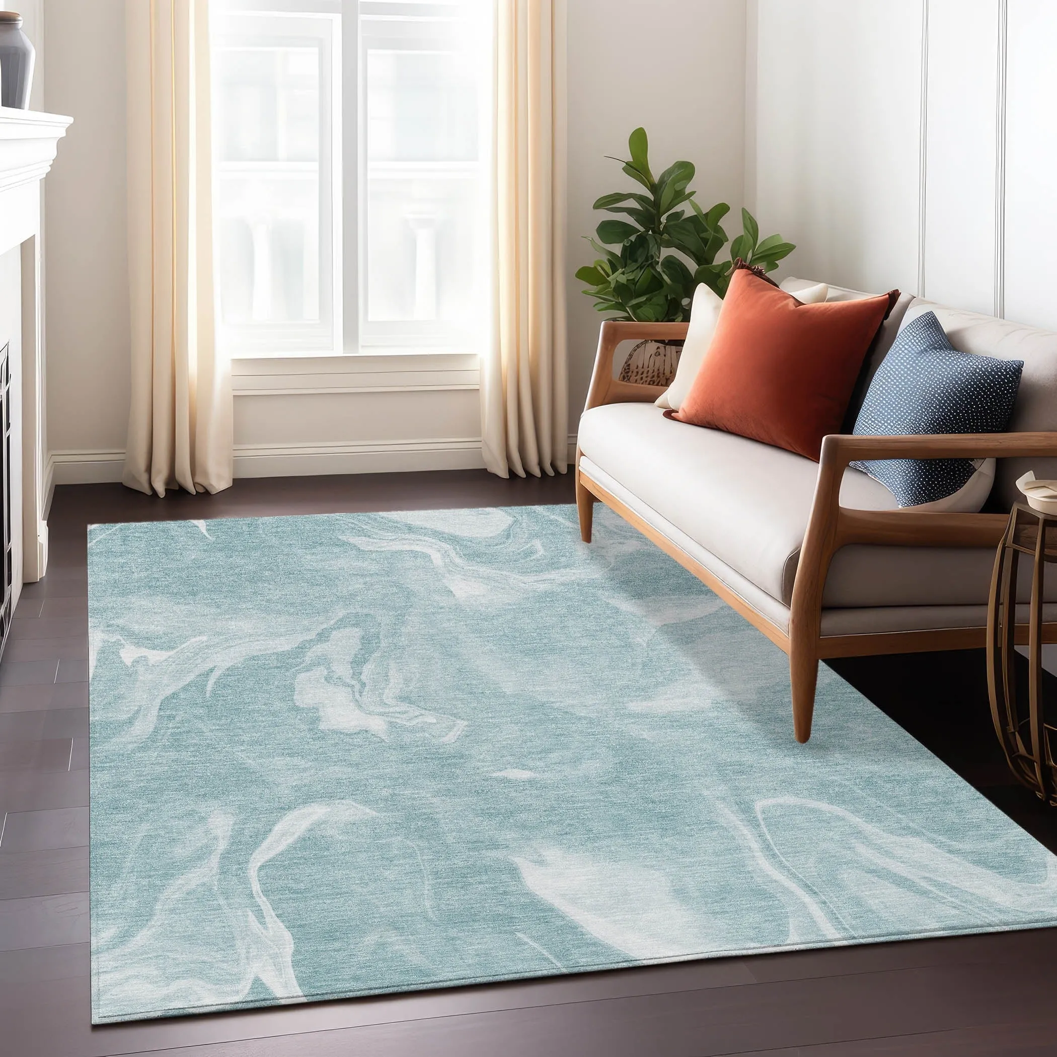 Machine Washable Indoor/ Outdoor Chantille Abstract Motion Rug