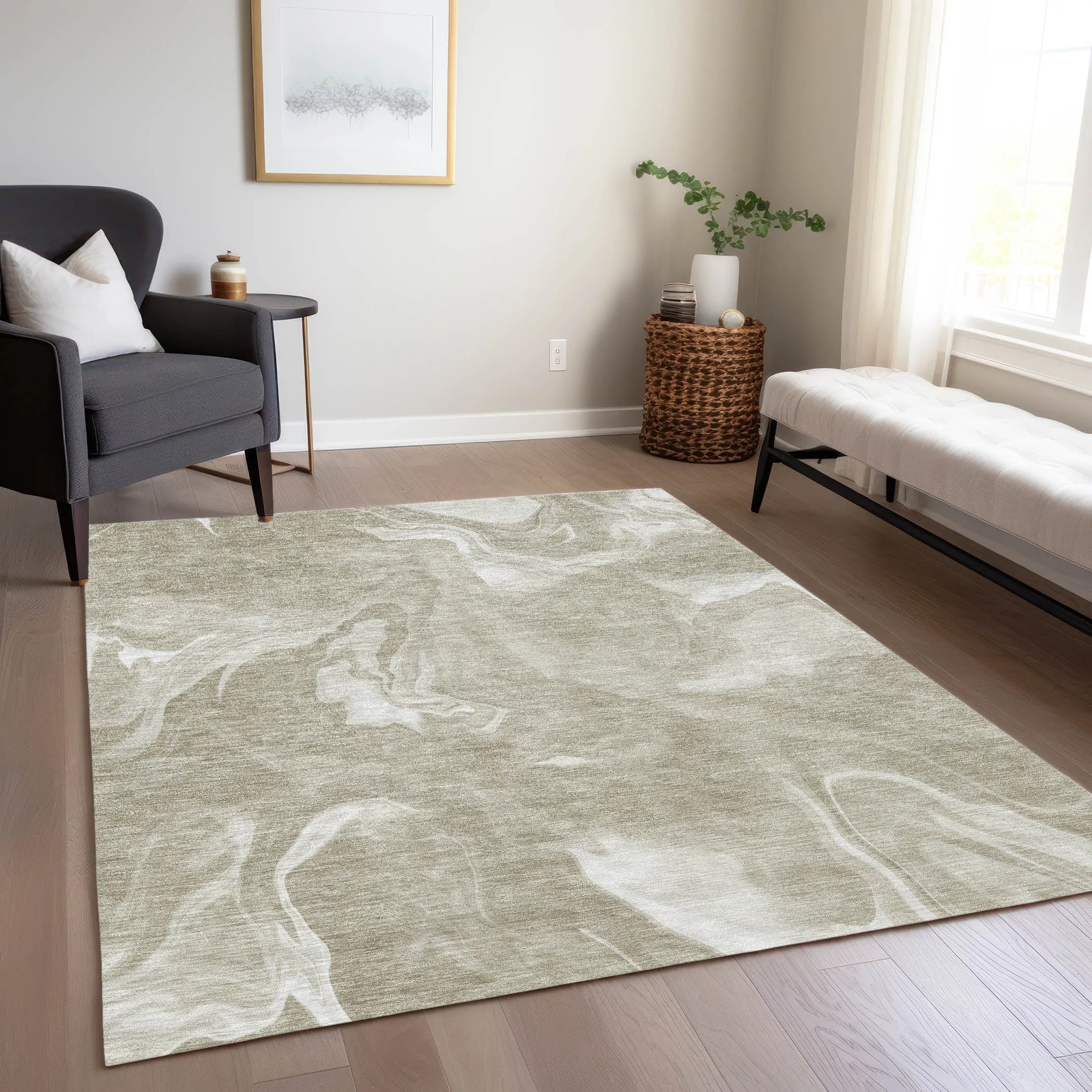 Machine Washable Indoor/ Outdoor Chantille Abstract Motion Rug