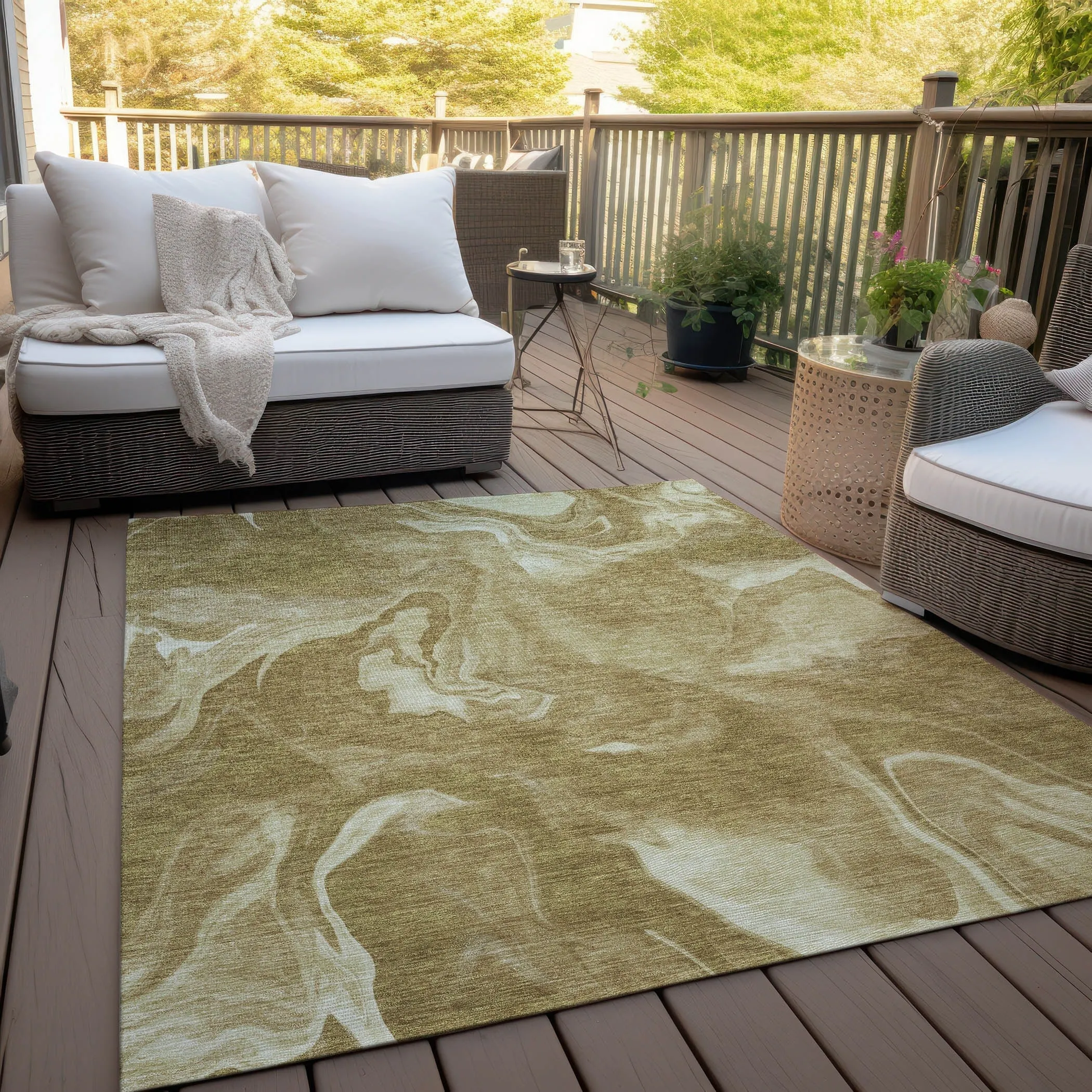 Machine Washable Indoor/ Outdoor Chantille Abstract Motion Rug