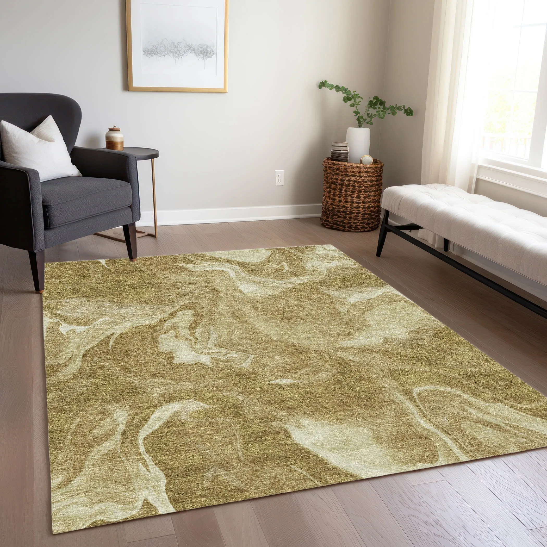 Machine Washable Indoor/ Outdoor Chantille Abstract Motion Rug