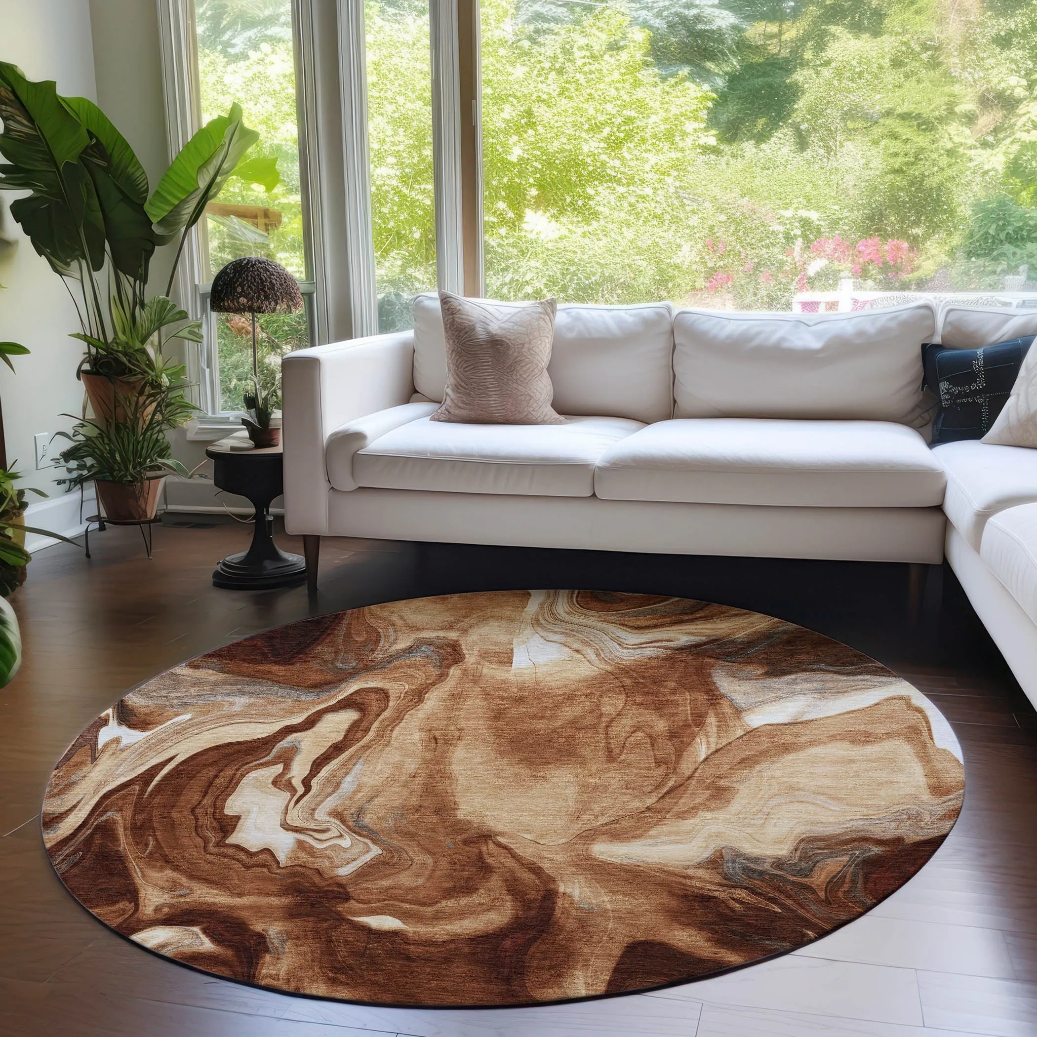 Machine Washable Indoor/ Outdoor Chantille Abstract Motion Rug