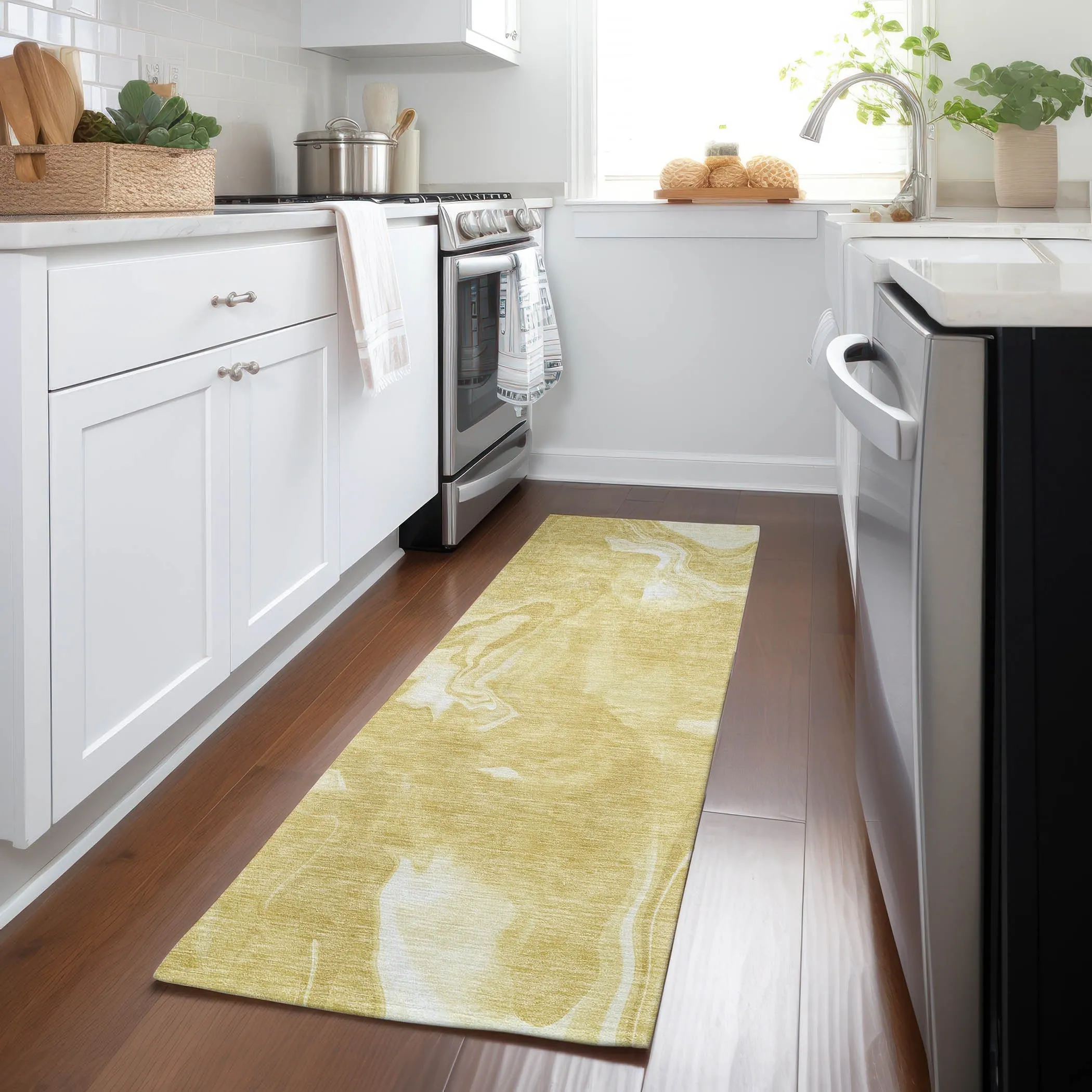 Machine Washable Indoor/ Outdoor Chantille Abstract Motion Rug