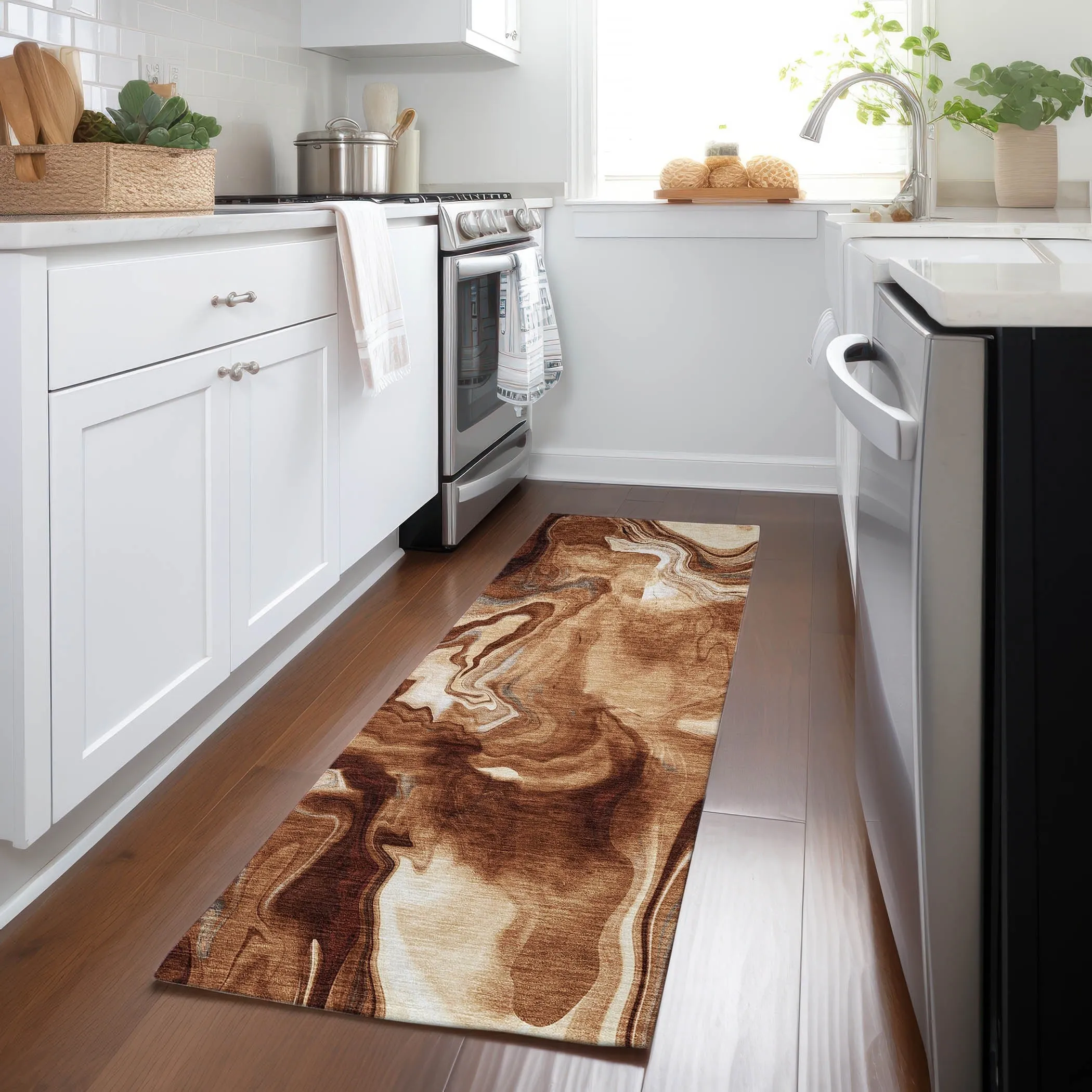 Machine Washable Indoor/ Outdoor Chantille Abstract Motion Rug
