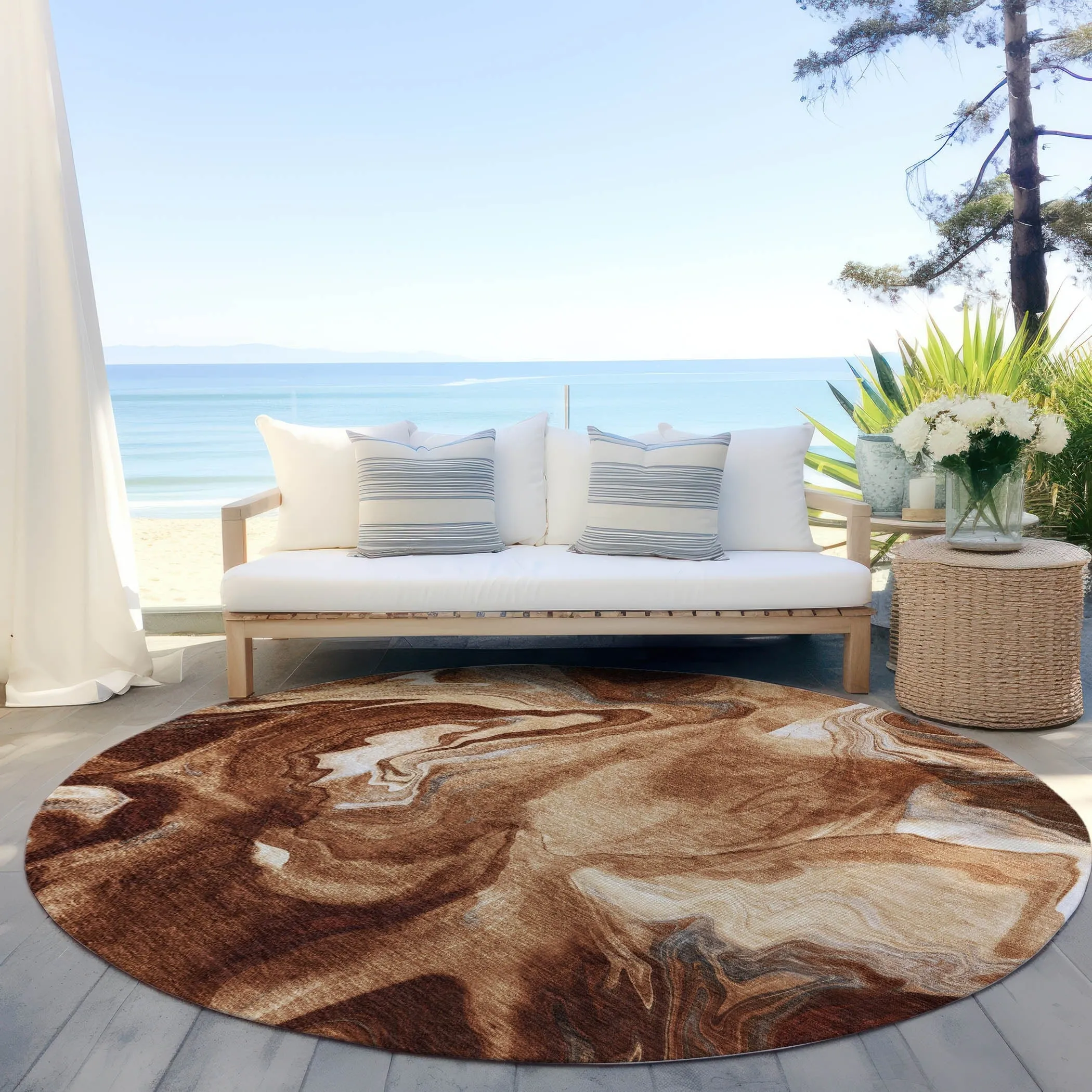 Machine Washable Indoor/ Outdoor Chantille Abstract Motion Rug