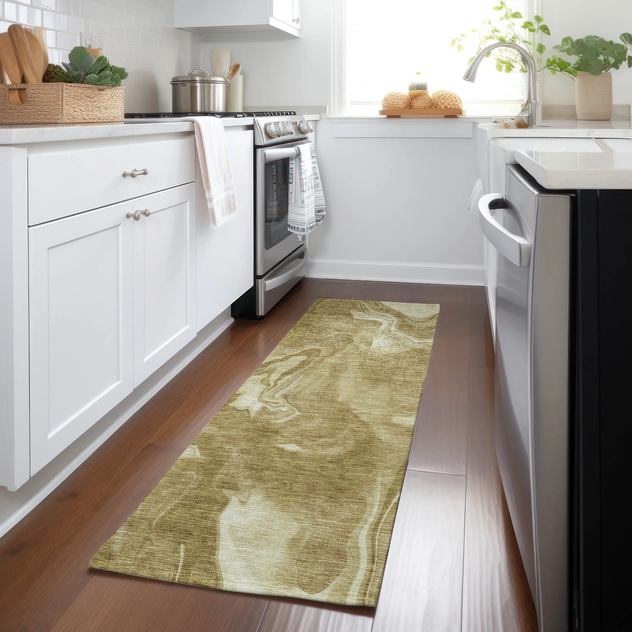 Machine Washable Indoor/ Outdoor Chantille Abstract Motion Rug