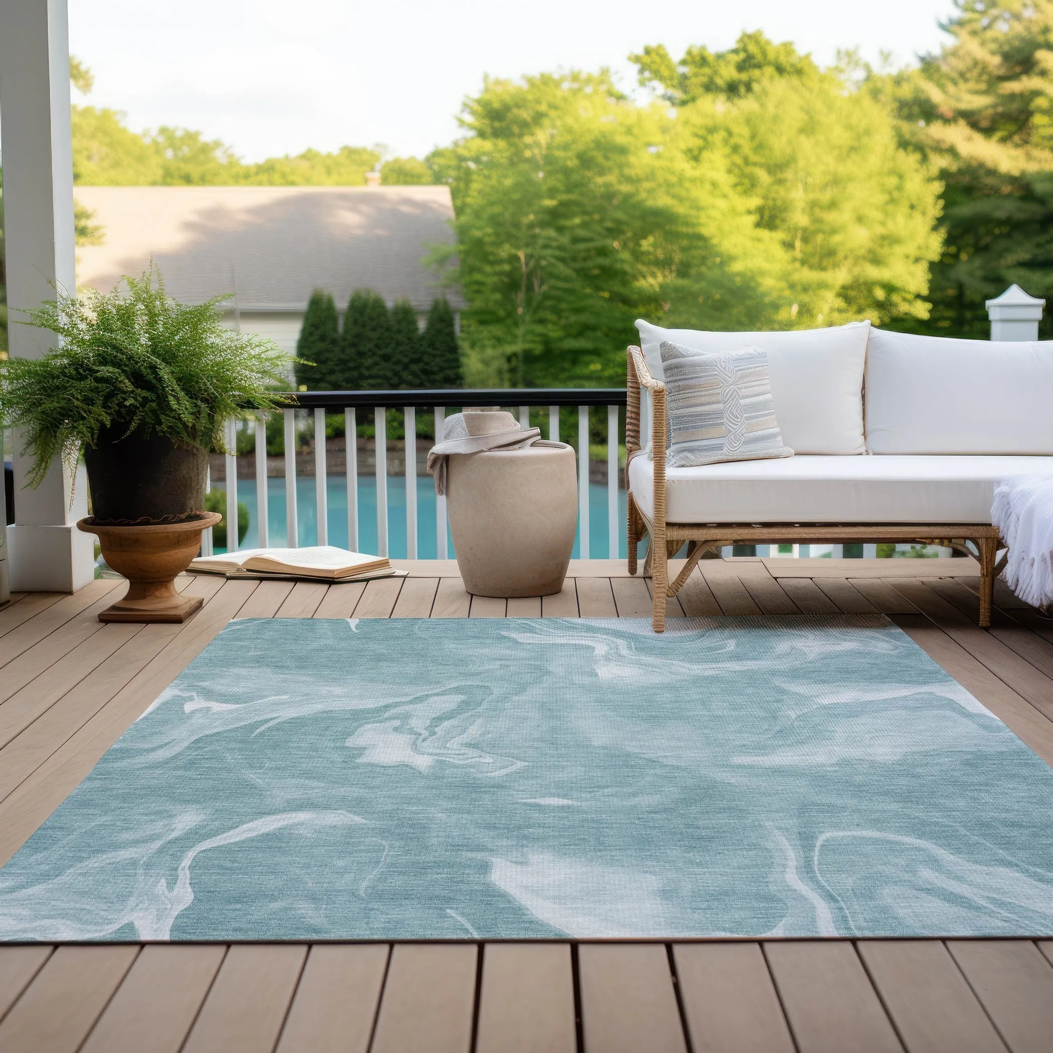 Machine Washable Indoor/ Outdoor Chantille Abstract Motion Rug
