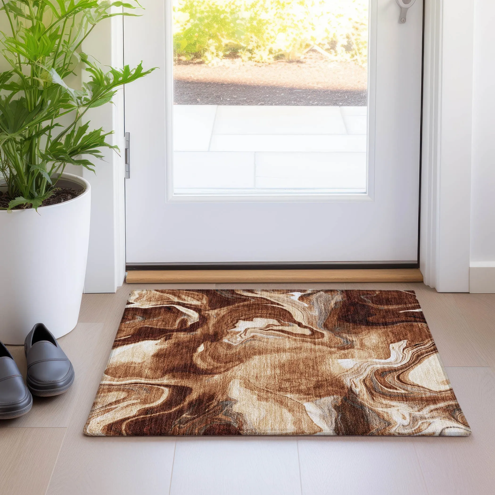 Machine Washable Indoor/ Outdoor Chantille Abstract Motion Rug