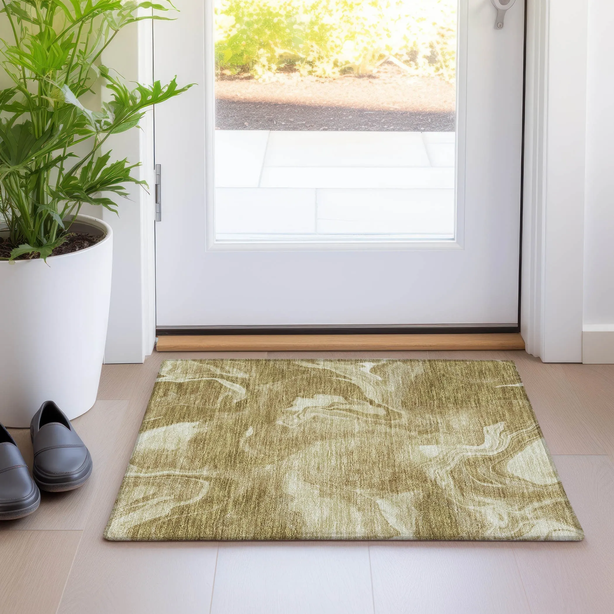 Machine Washable Indoor/ Outdoor Chantille Abstract Motion Rug