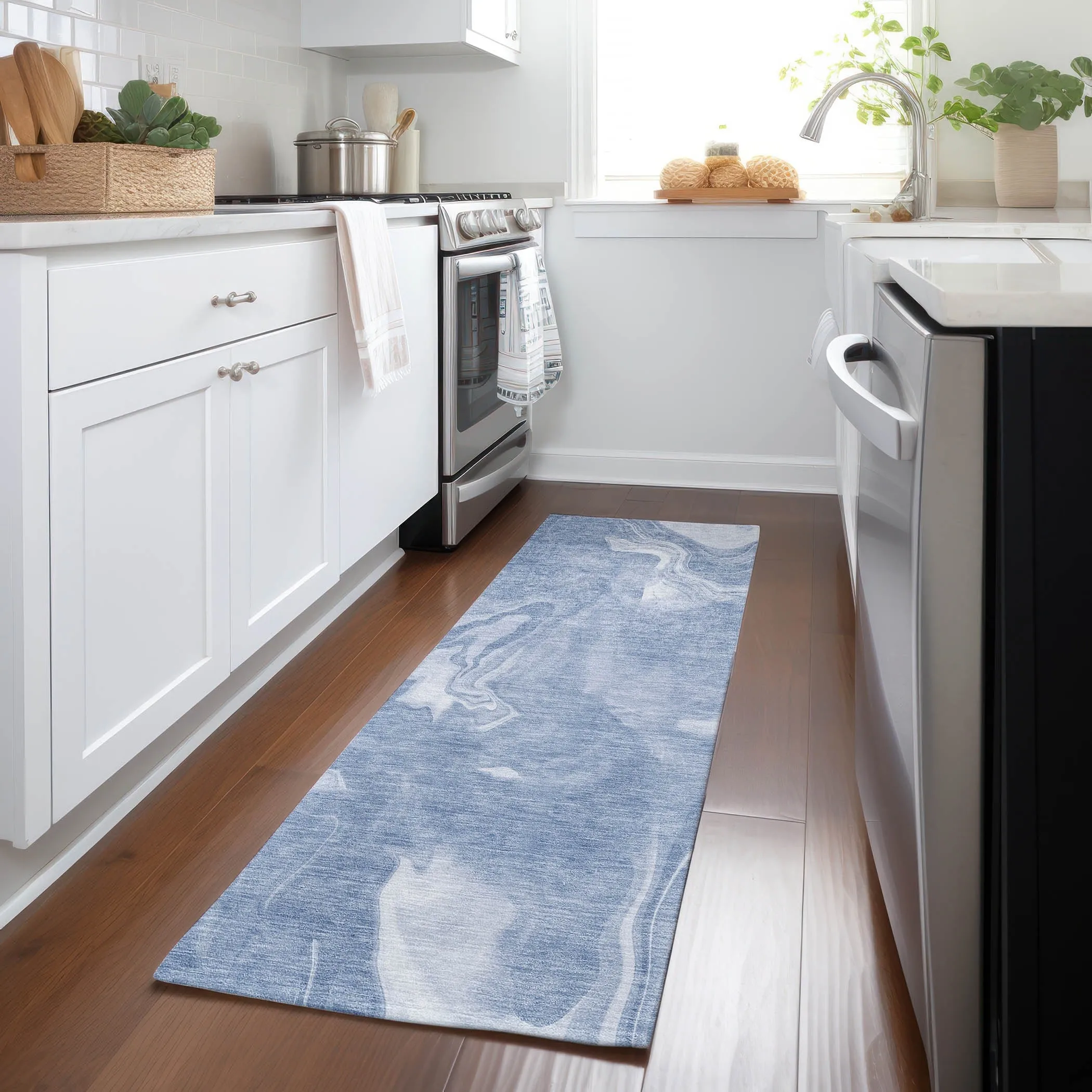 Machine Washable Indoor/ Outdoor Chantille Abstract Motion Rug