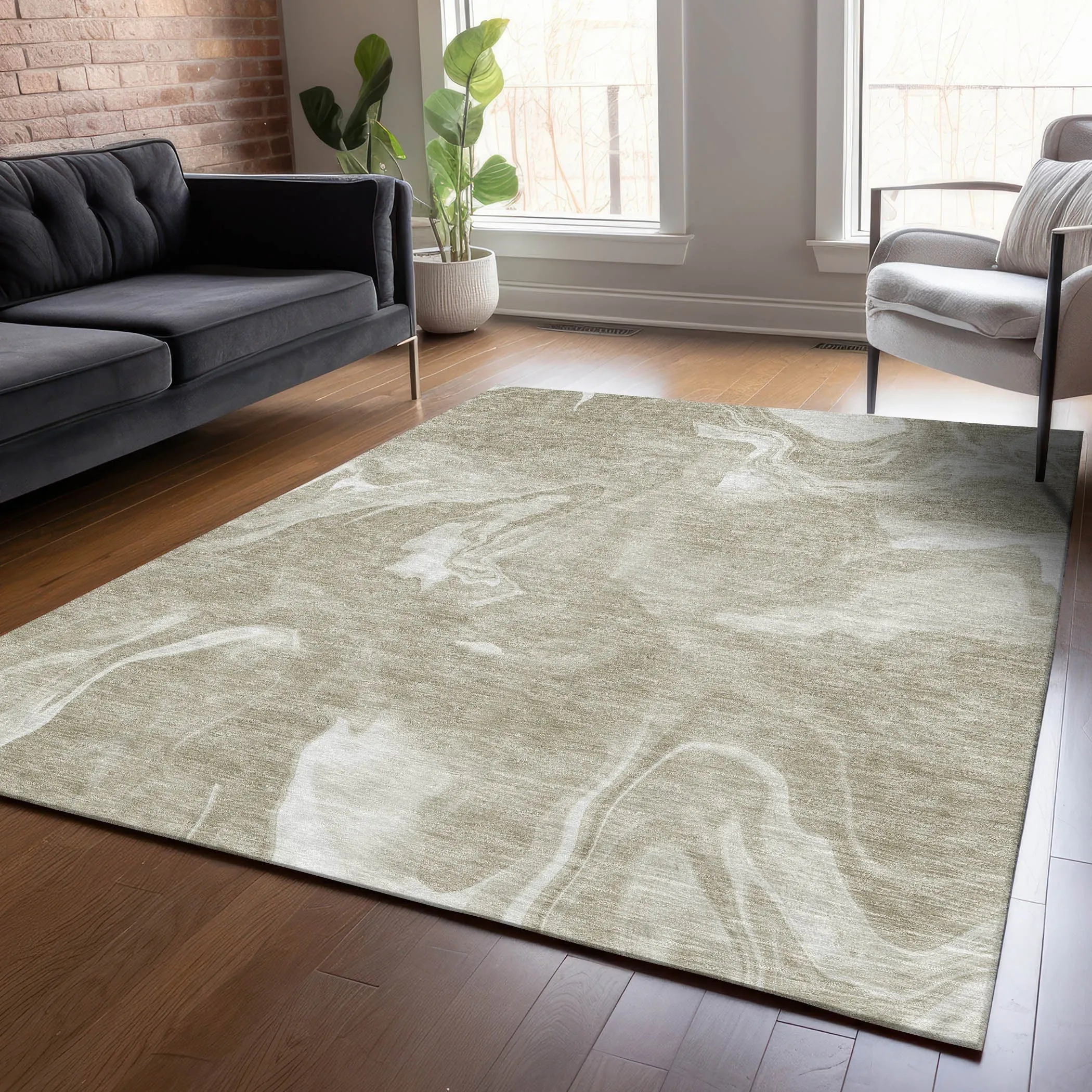 Machine Washable Indoor/ Outdoor Chantille Abstract Motion Rug