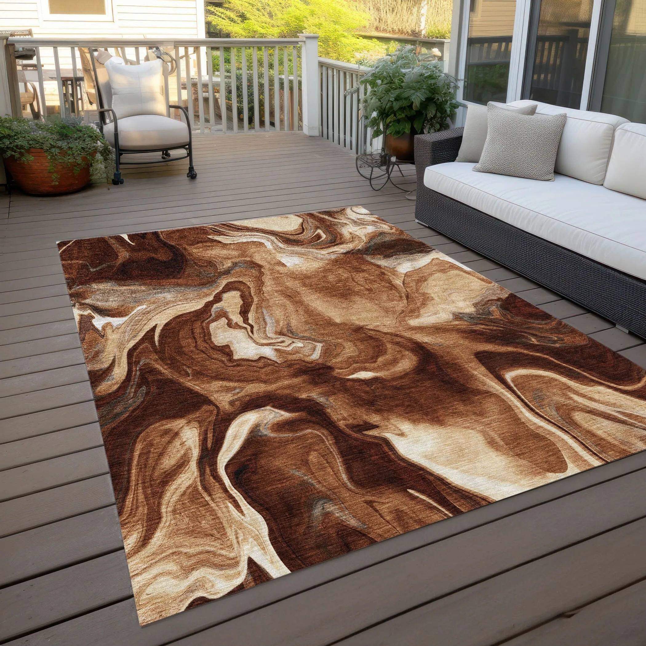Machine Washable Indoor/ Outdoor Chantille Abstract Motion Rug