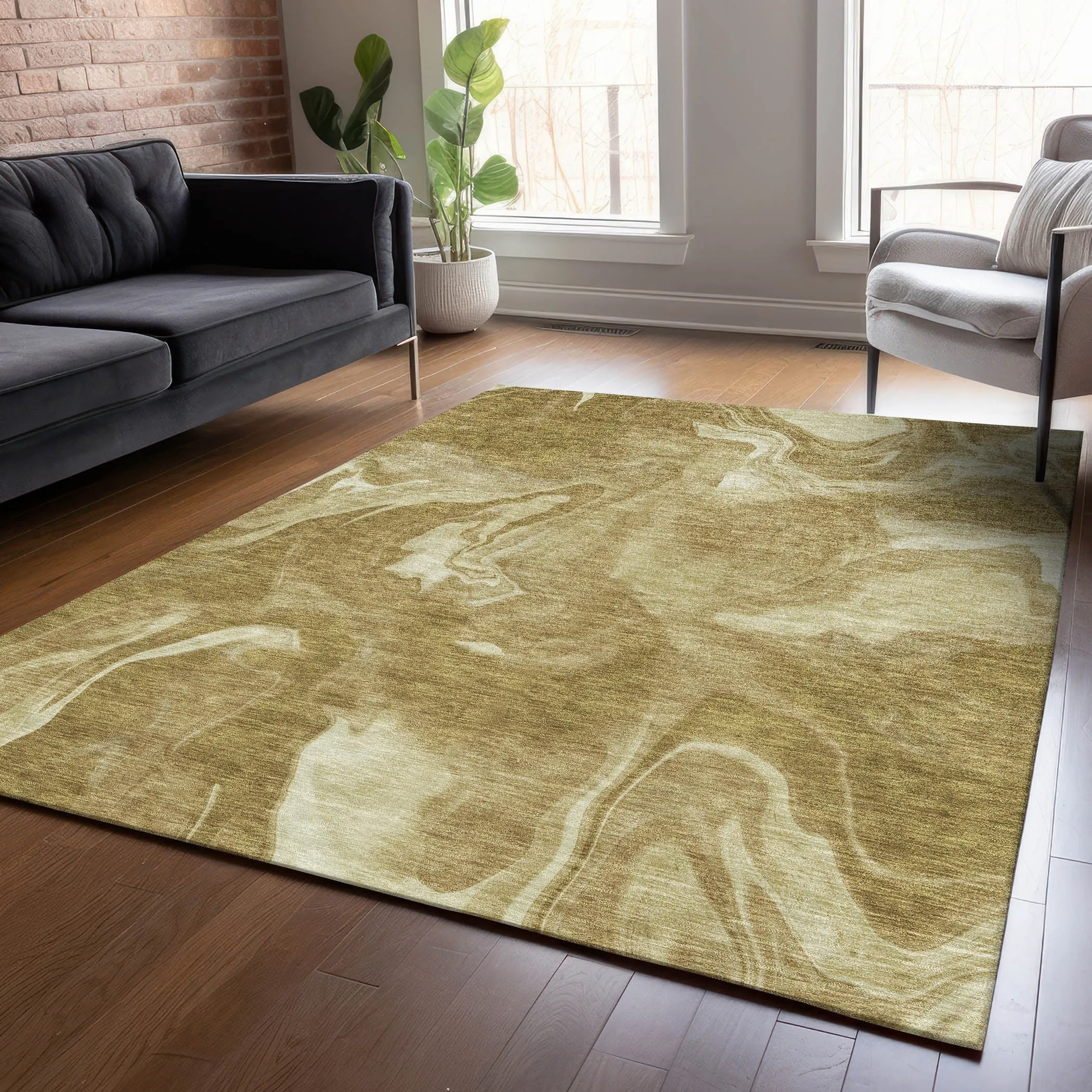 Machine Washable Indoor/ Outdoor Chantille Abstract Motion Rug