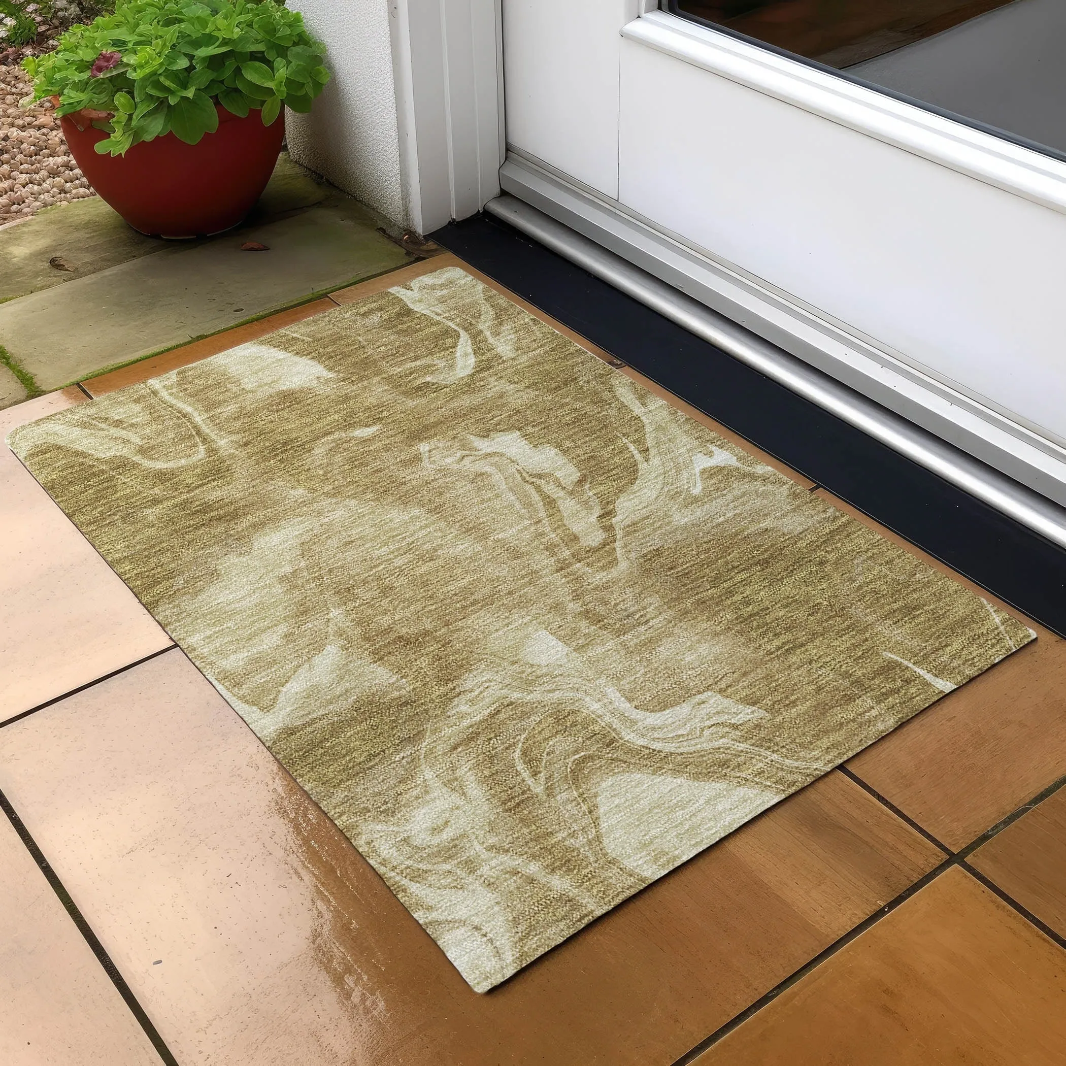 Machine Washable Indoor/ Outdoor Chantille Abstract Motion Rug