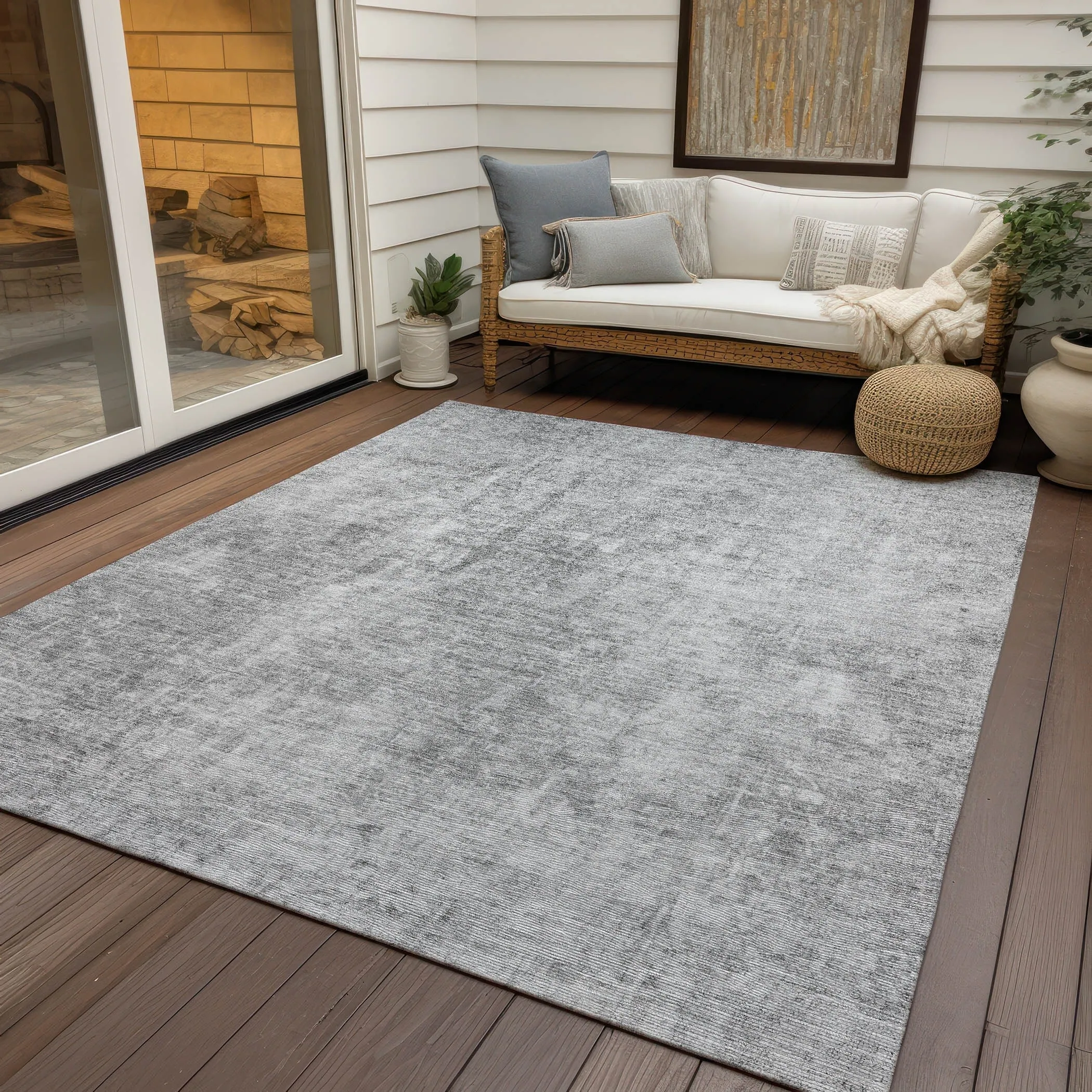 Machine Washable Indoor/ Outdoor Chantille Abstract Solid Rug