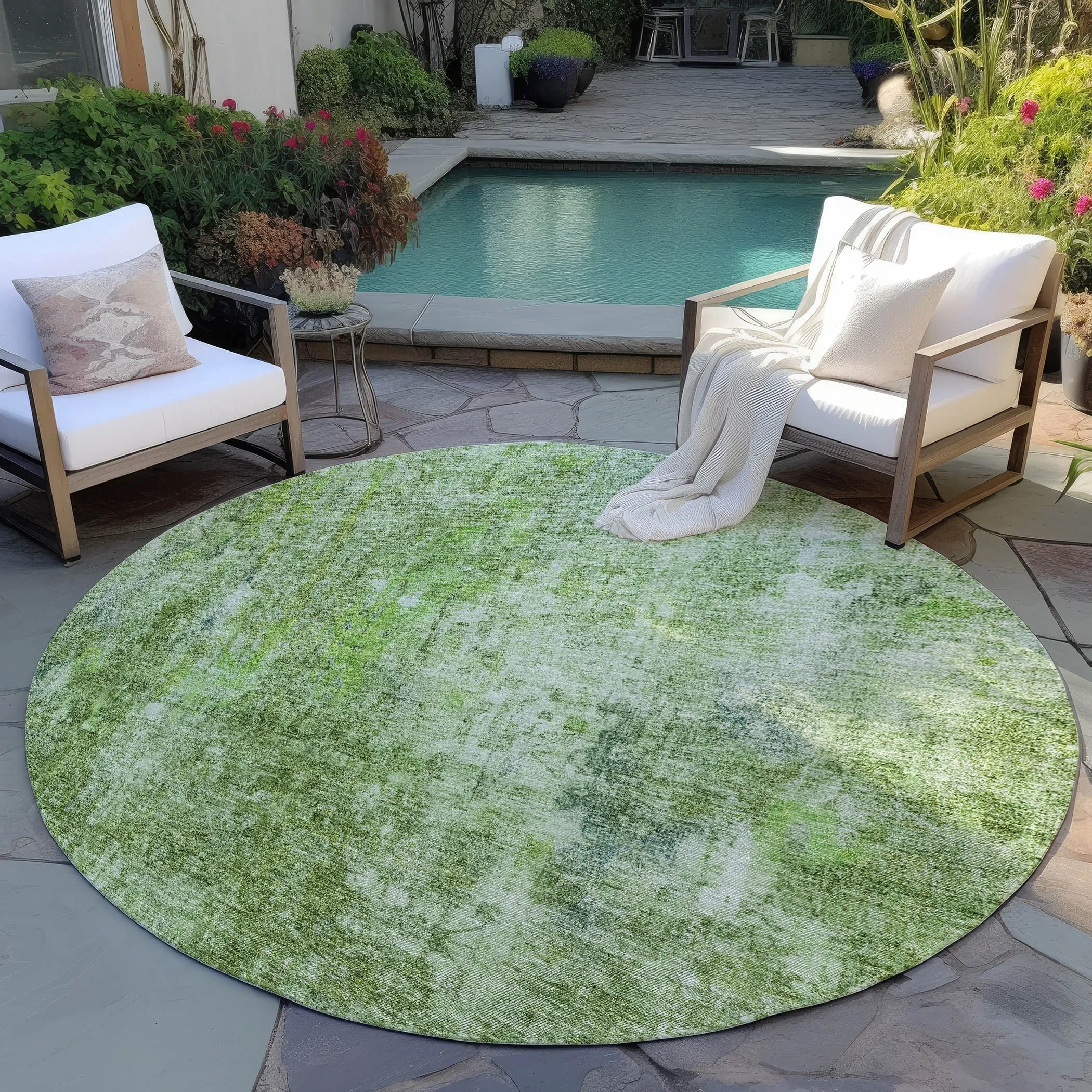 Machine Washable Indoor/ Outdoor Chantille Abstract Solid Rug