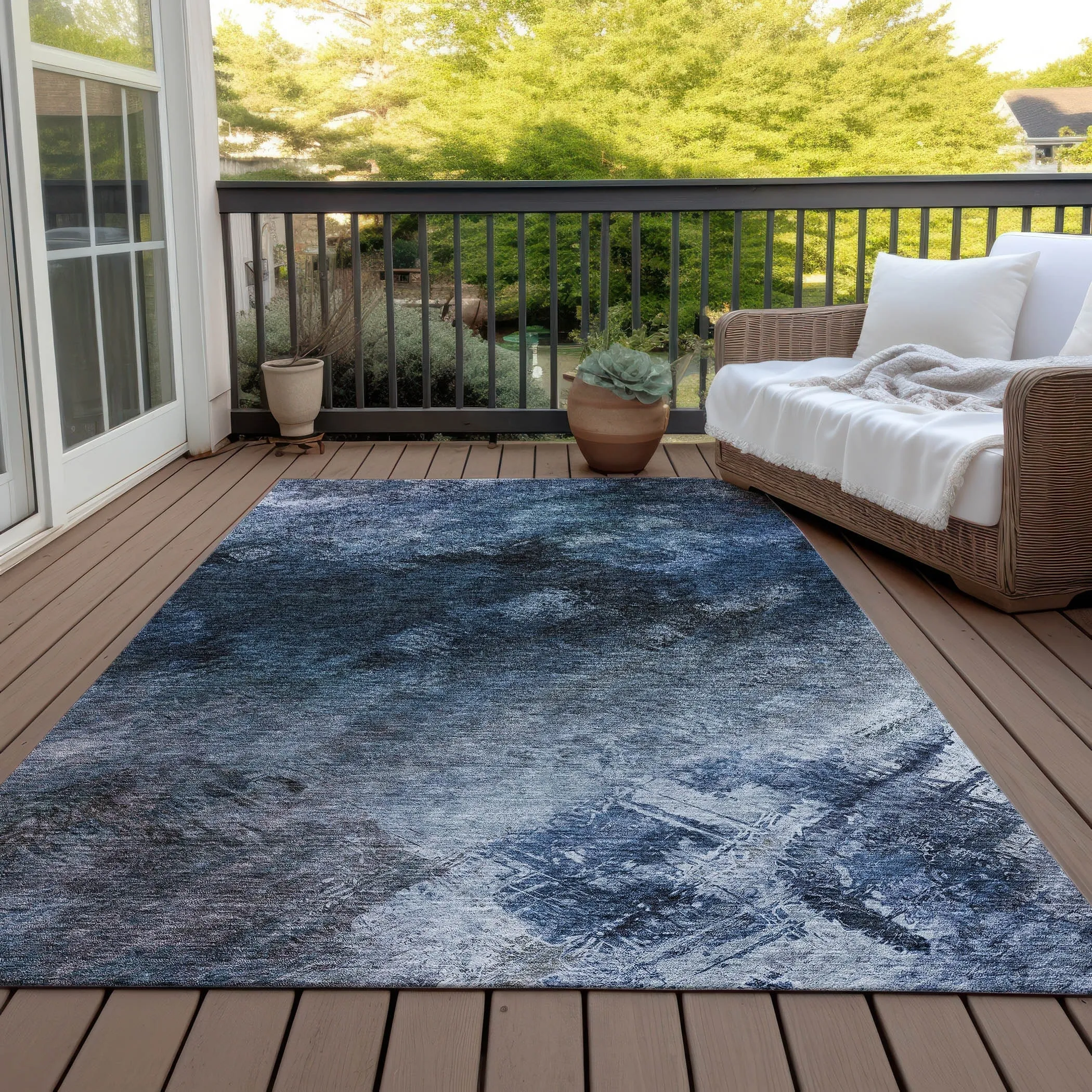 Machine Washable Indoor/ Outdoor Chantille Abstract Watercolor Rug