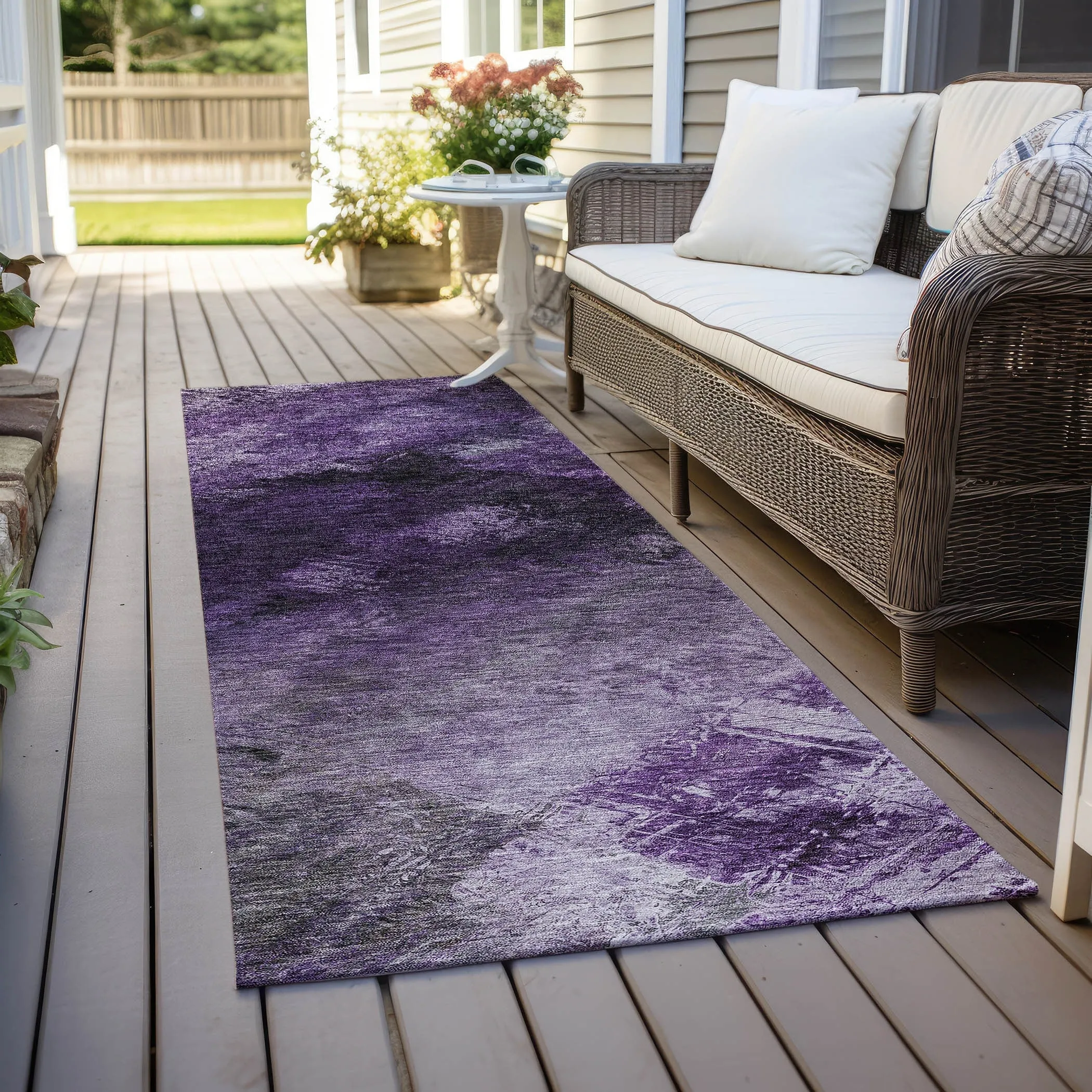Machine Washable Indoor/ Outdoor Chantille Abstract Watercolor Rug