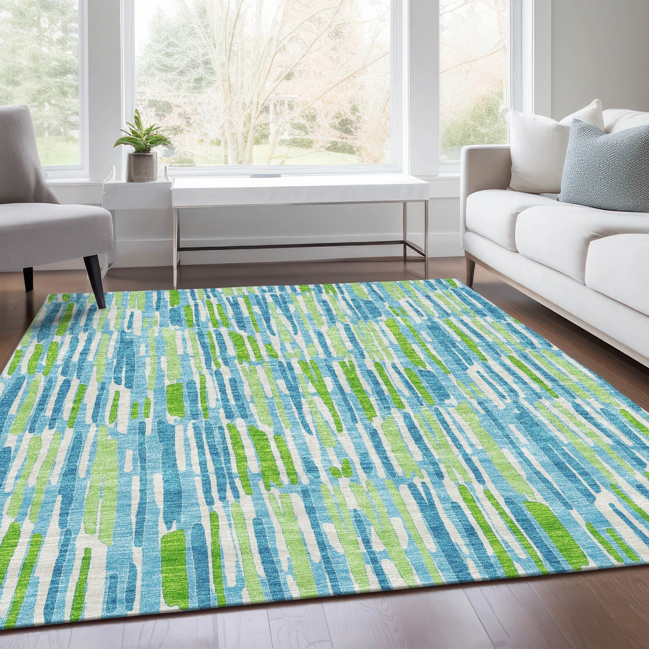 Machine Washable Indoor/ Outdoor Chantille Abstract Watercolor Rug