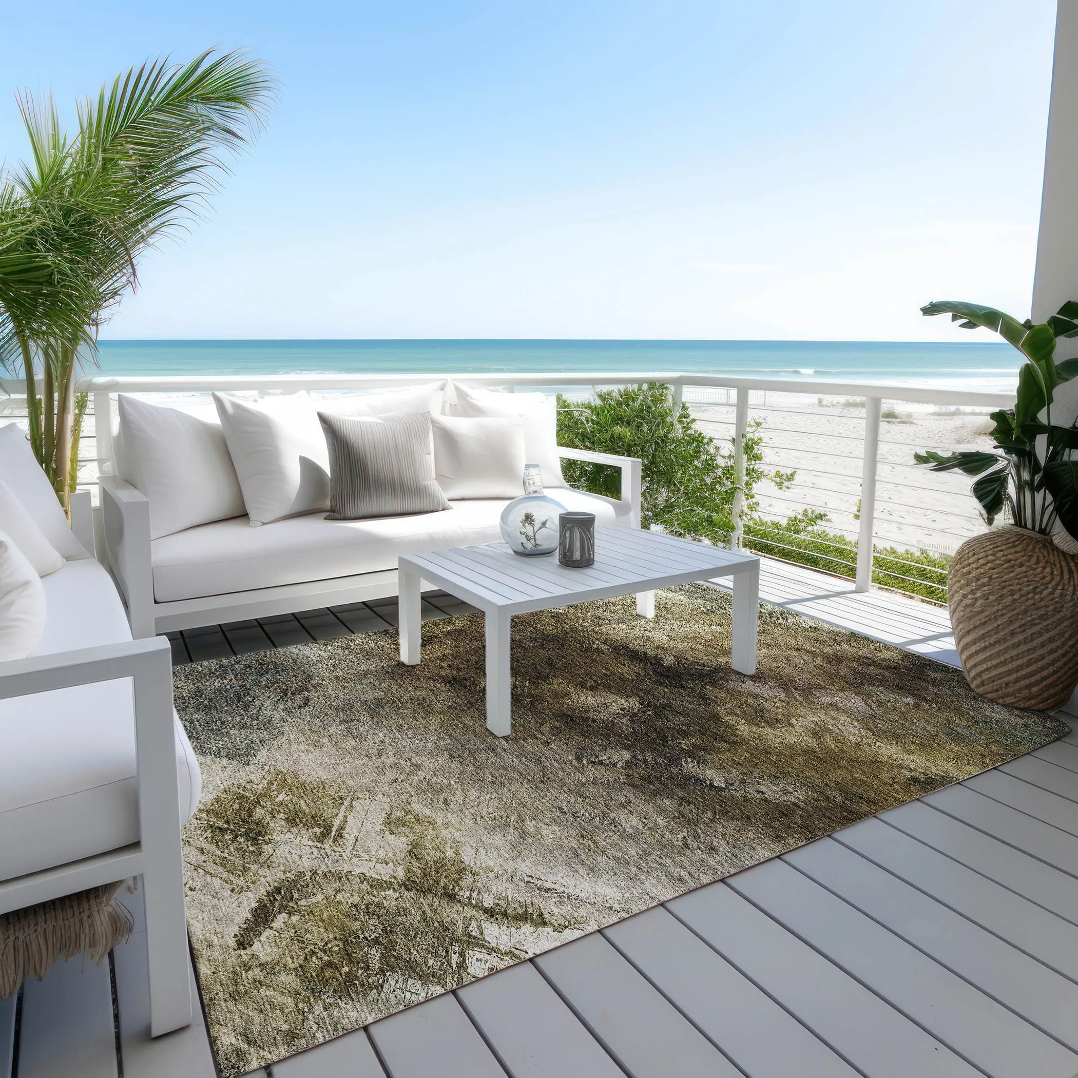 Machine Washable Indoor/ Outdoor Chantille Abstract Watercolor Rug