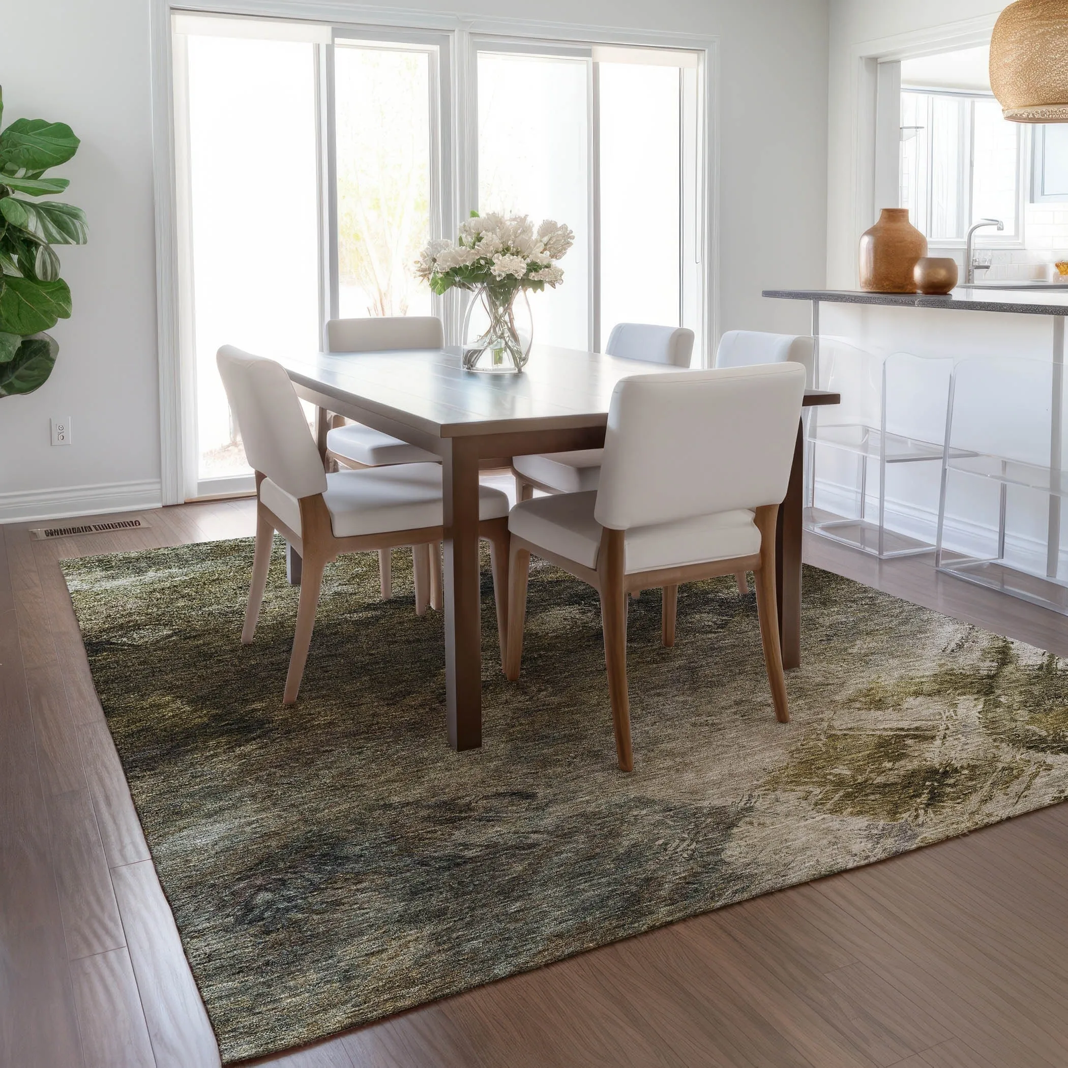 Machine Washable Indoor/ Outdoor Chantille Abstract Watercolor Rug