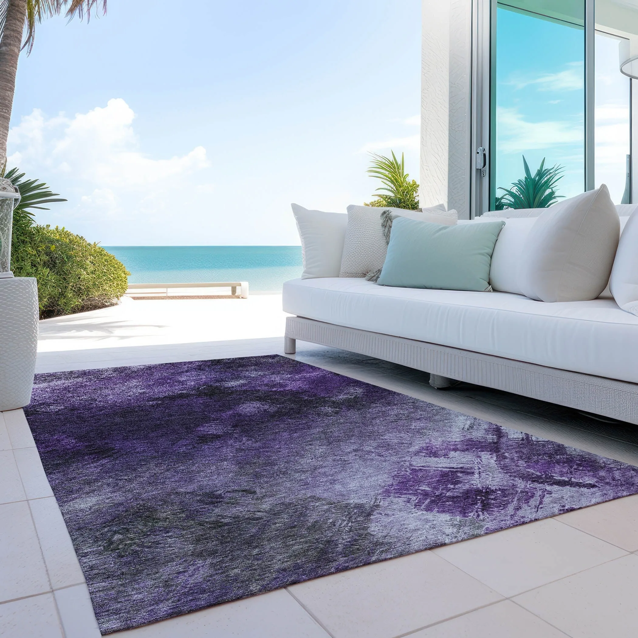 Machine Washable Indoor/ Outdoor Chantille Abstract Watercolor Rug
