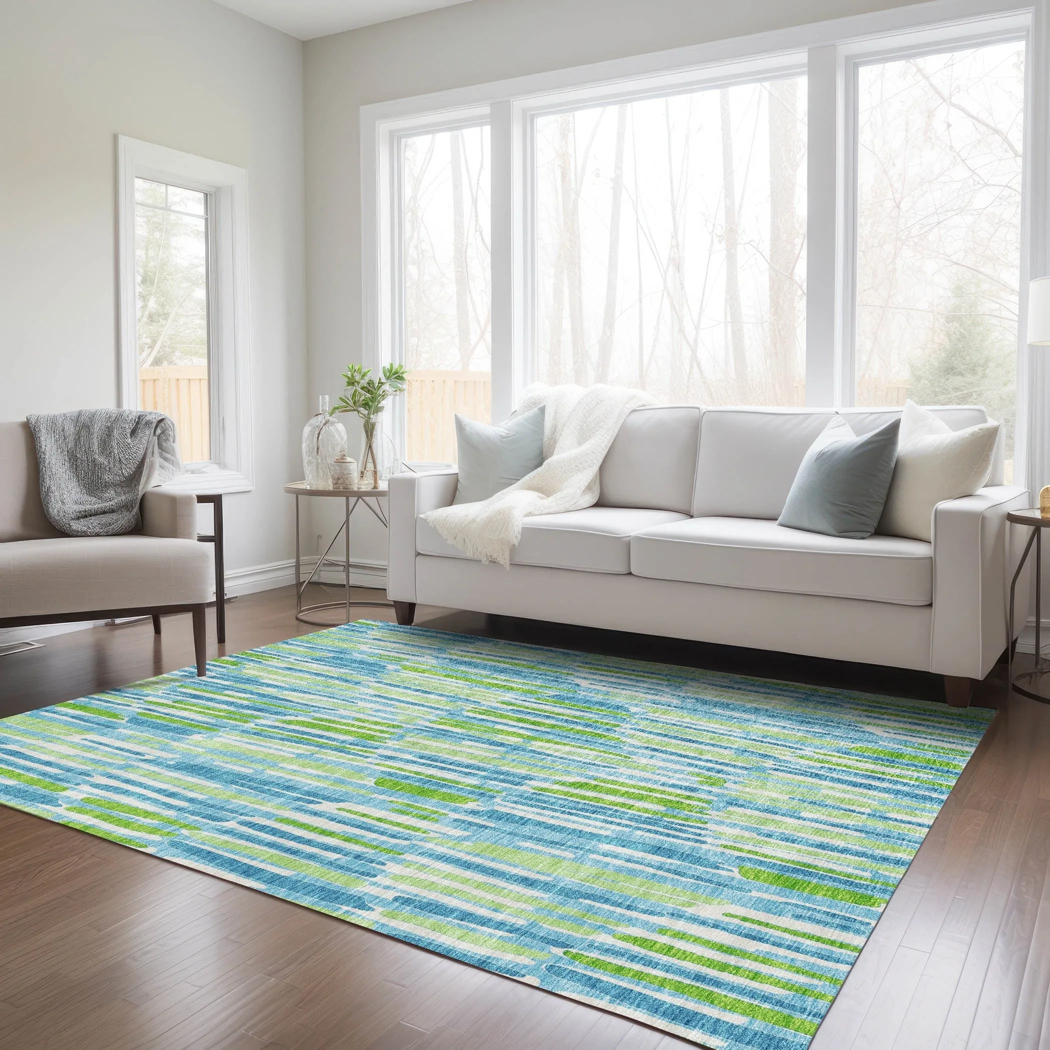 Machine Washable Indoor/ Outdoor Chantille Abstract Watercolor Rug