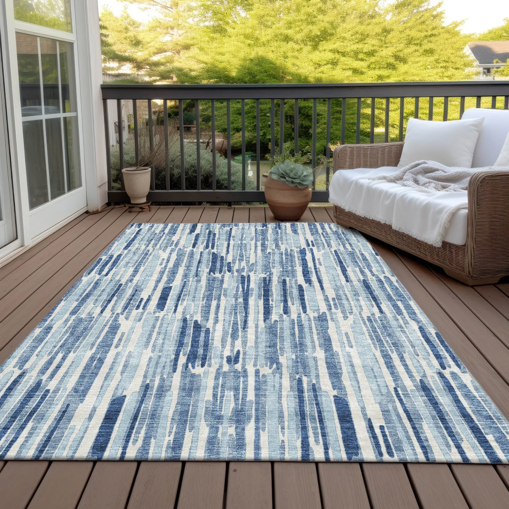 Machine Washable Indoor/ Outdoor Chantille Abstract Watercolor Rug