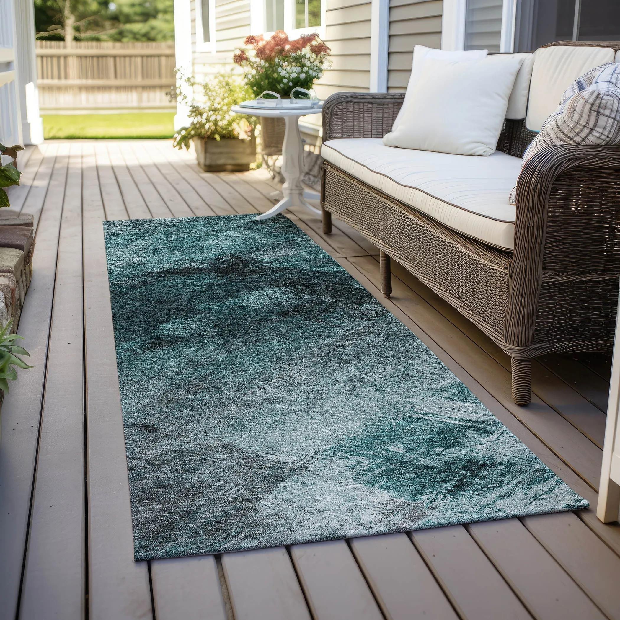 Machine Washable Indoor/ Outdoor Chantille Abstract Watercolor Rug